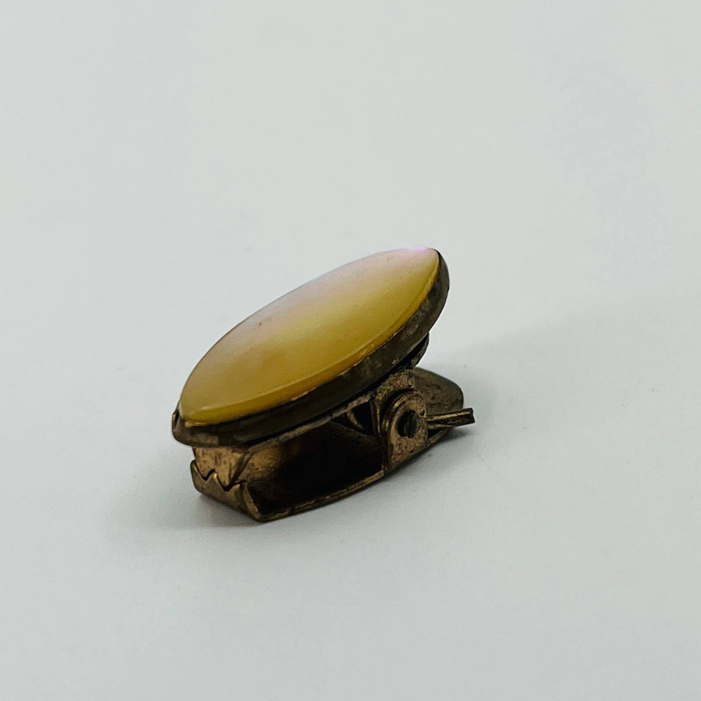 Antique Mother of Pearl and Brass Oval Tie Clip 3/4” SB3