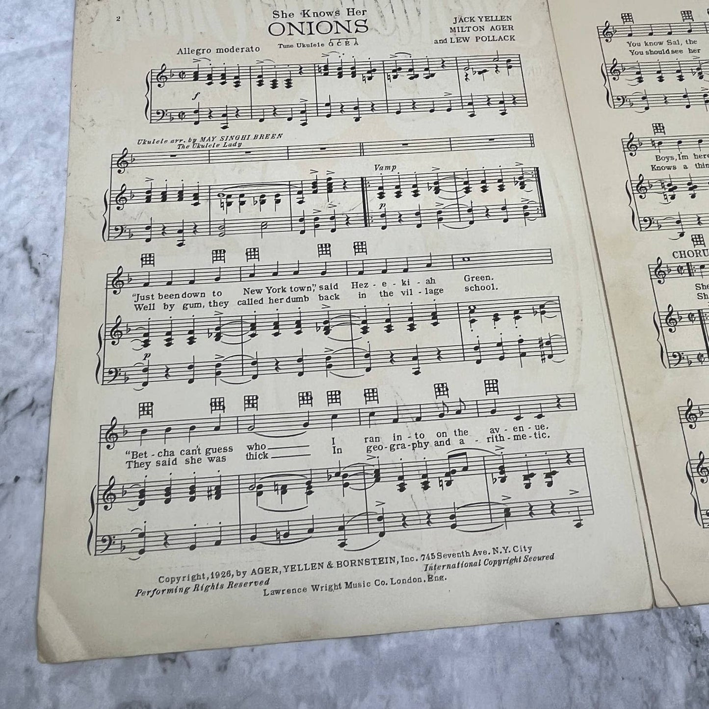 She Knows Her Onions Jack Yellen Milton Ager 1926 Sheet Music TK2-SM4