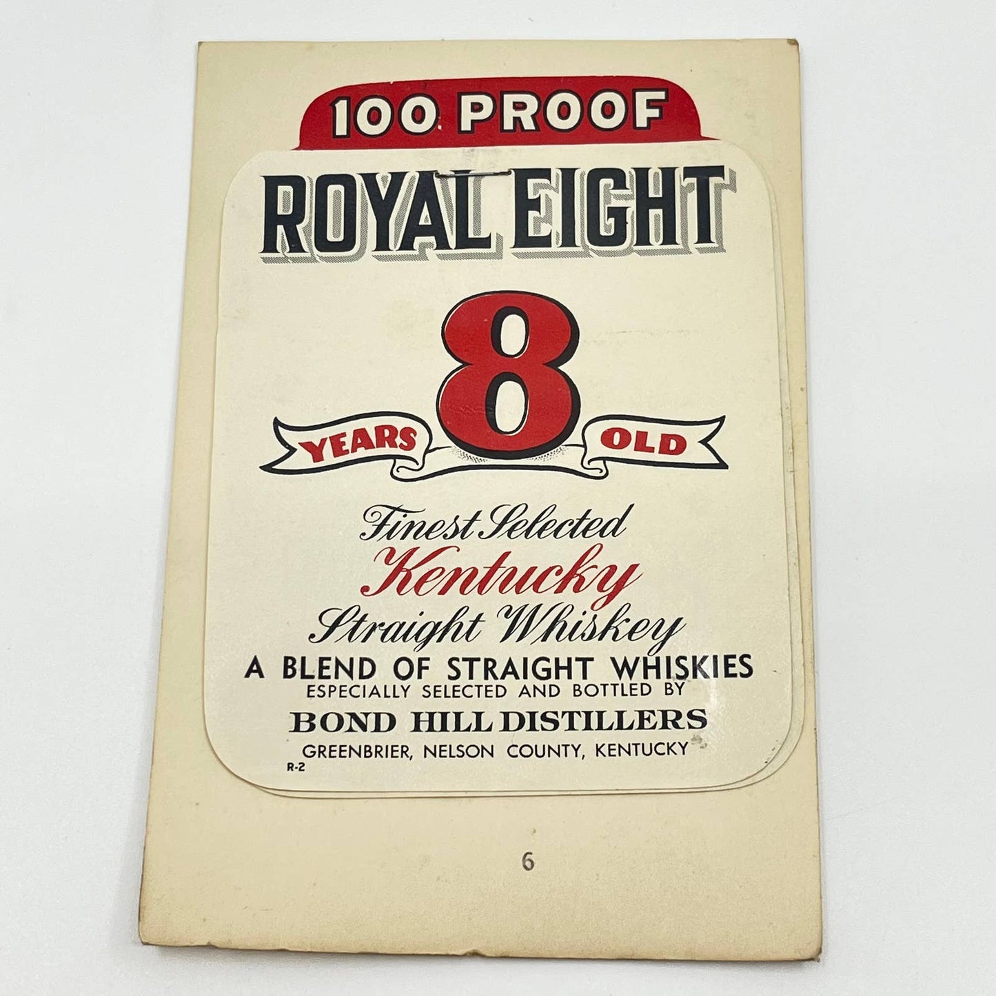 Royal Eight Whiskey Label Set of 2 Bond Hill Distillers Greenbrier KY