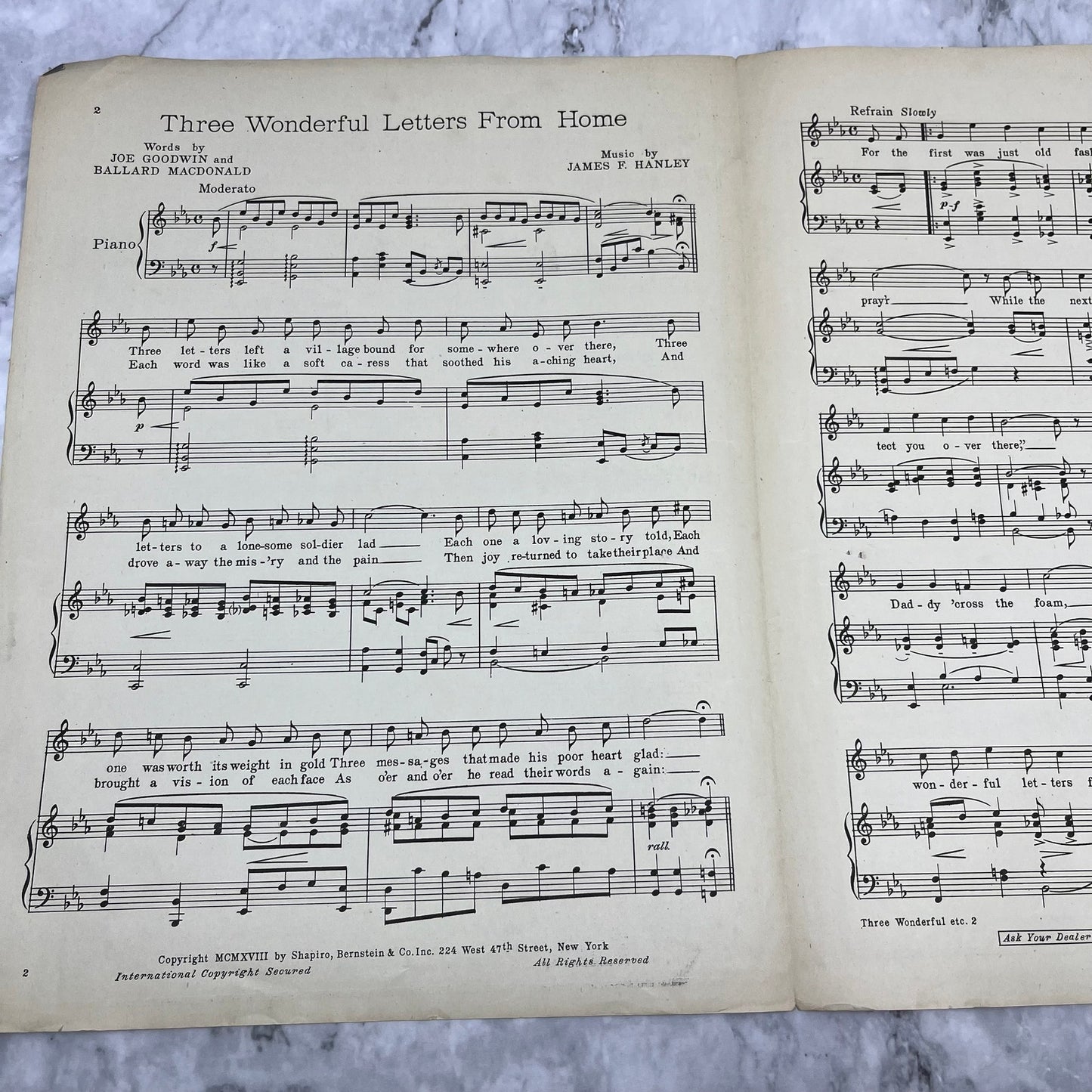 Three Wonderful Letters From Home 1918 Sentimental Ballad Popular WWI Song V42-4