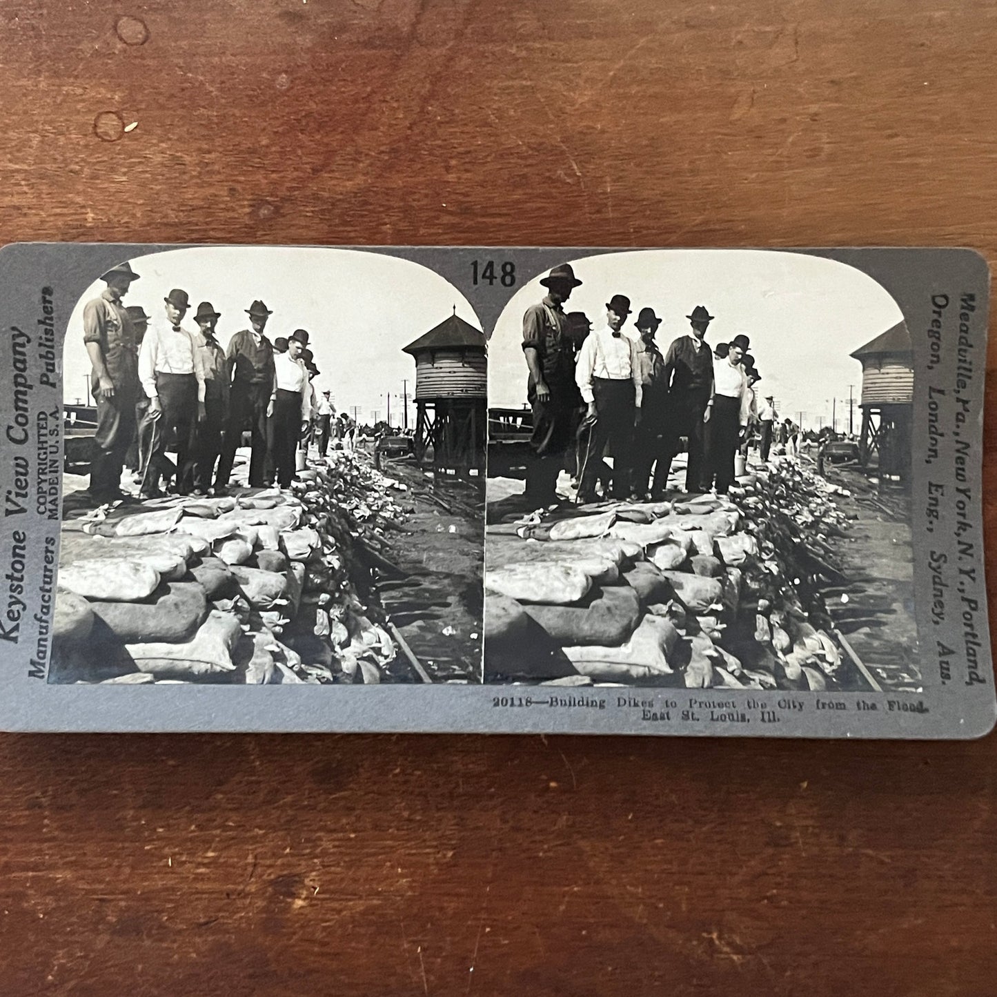 Building Dikes to Protect Against Flood East St. Louis IL Stereoview Card H2-4