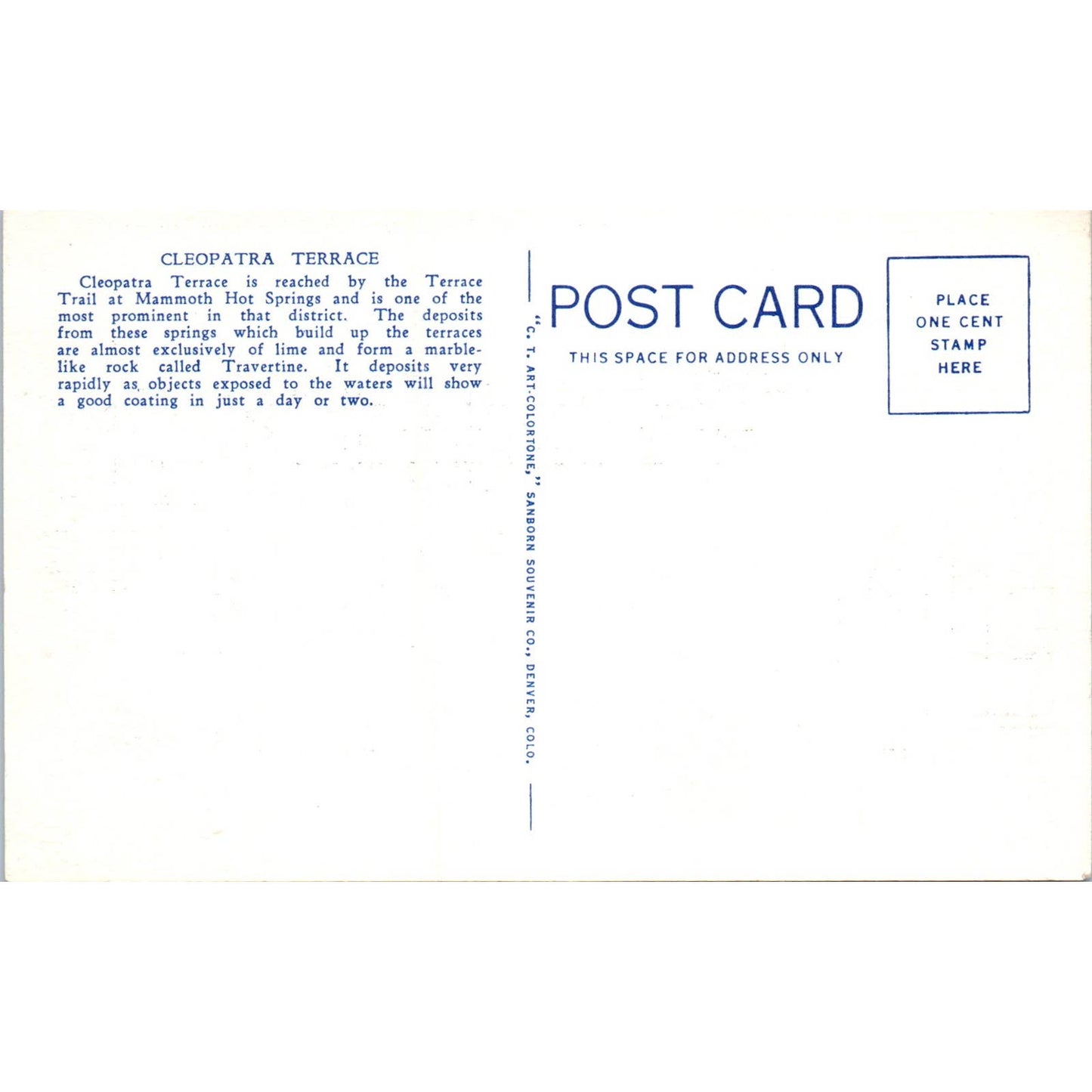 Cleopatra Terrace Yellowstone Park Original Postcard TK1-P15