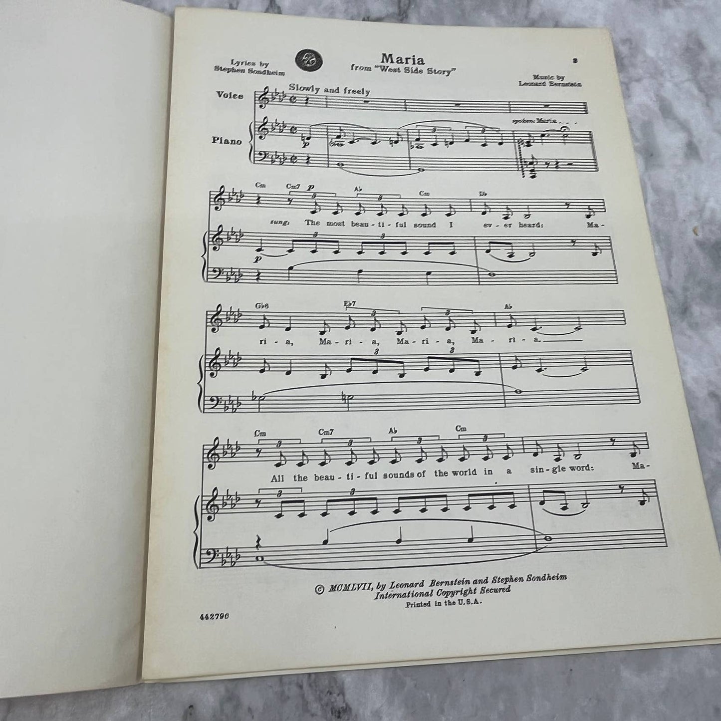 West Side Story Maria Natalie Wood 1957 Sheet Music TK2-SM4