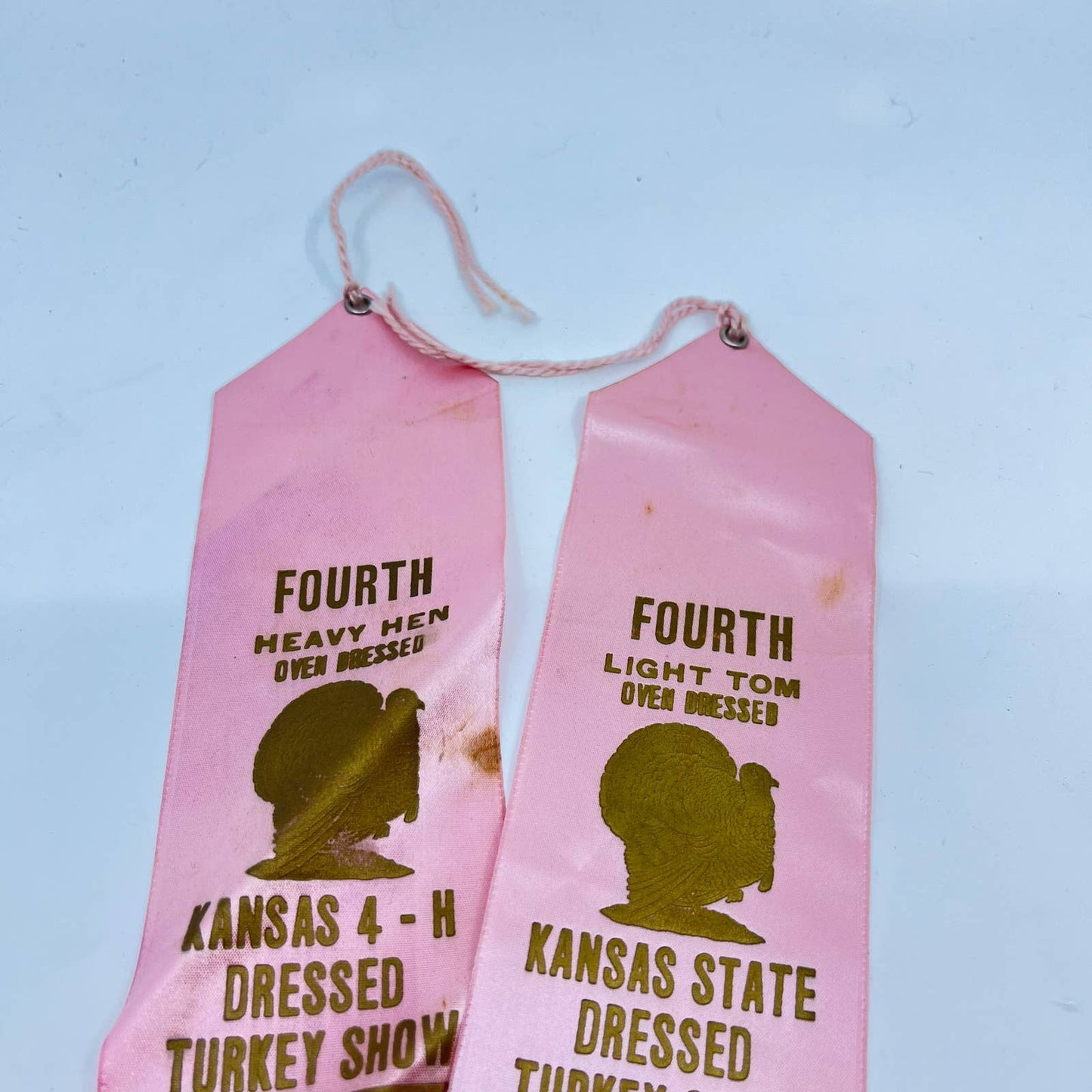 1954 2 Prize Ribbons Kansas State Fair 4-H Dressed Turkey Show Witchita KS TA3-5
