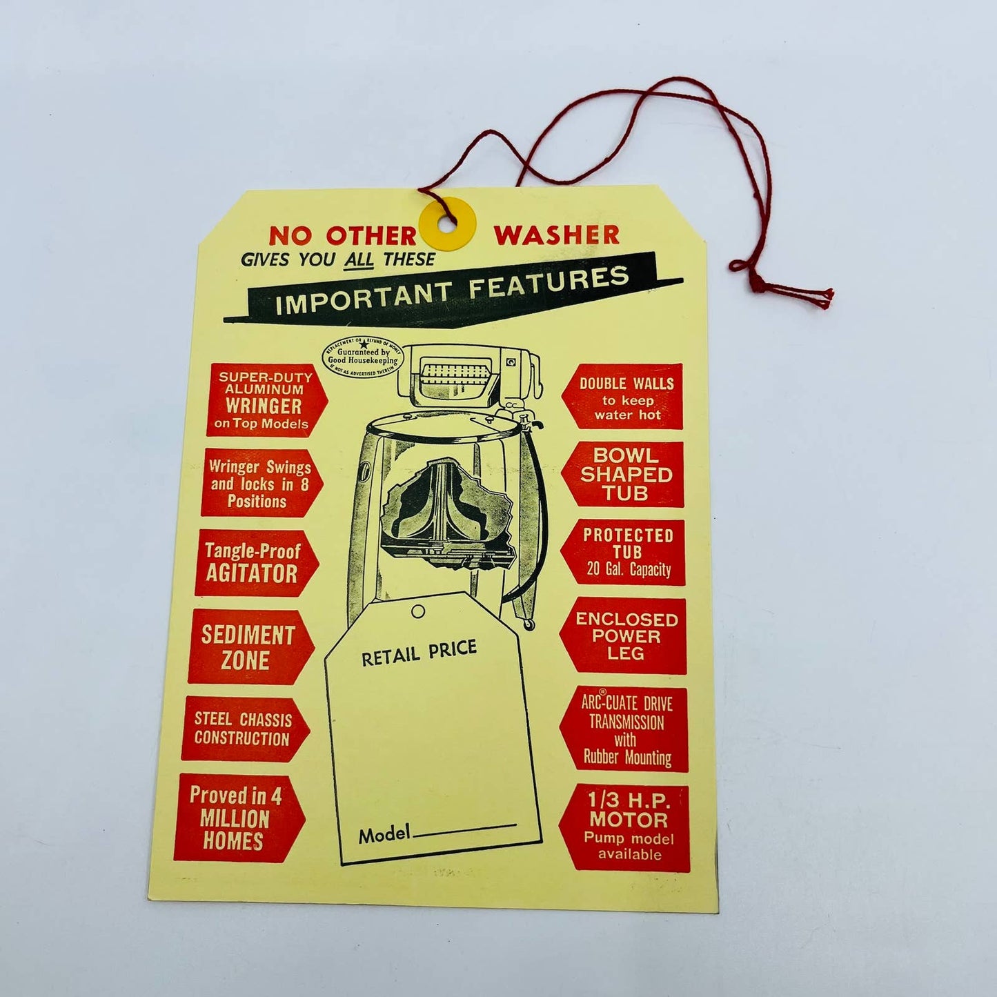 1950s Speed Queen Wringer Washing Machine Showroom Tag Series A91 D3