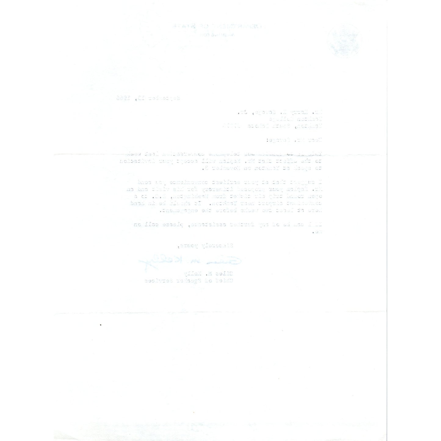 Official US Department of State Letterhead Memo Giles M. Kelly 9/13/66 B13