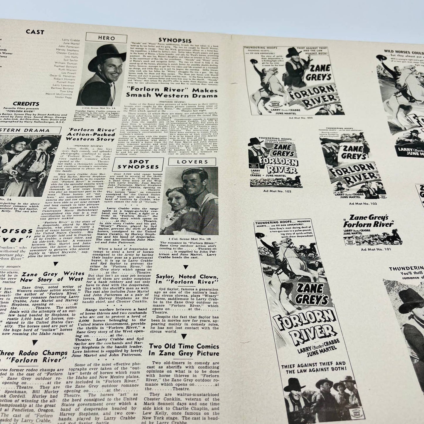 1937 Zane Grey's Forlorn River Original Pressbook Poster Larry Crabbe 11x17 FL1