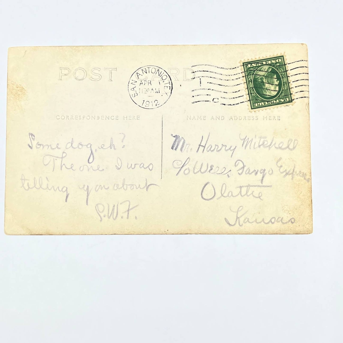 1912 RPPC Man Holding Patterdale Terrier Dog Harry Mitchell Olathe KS AC2