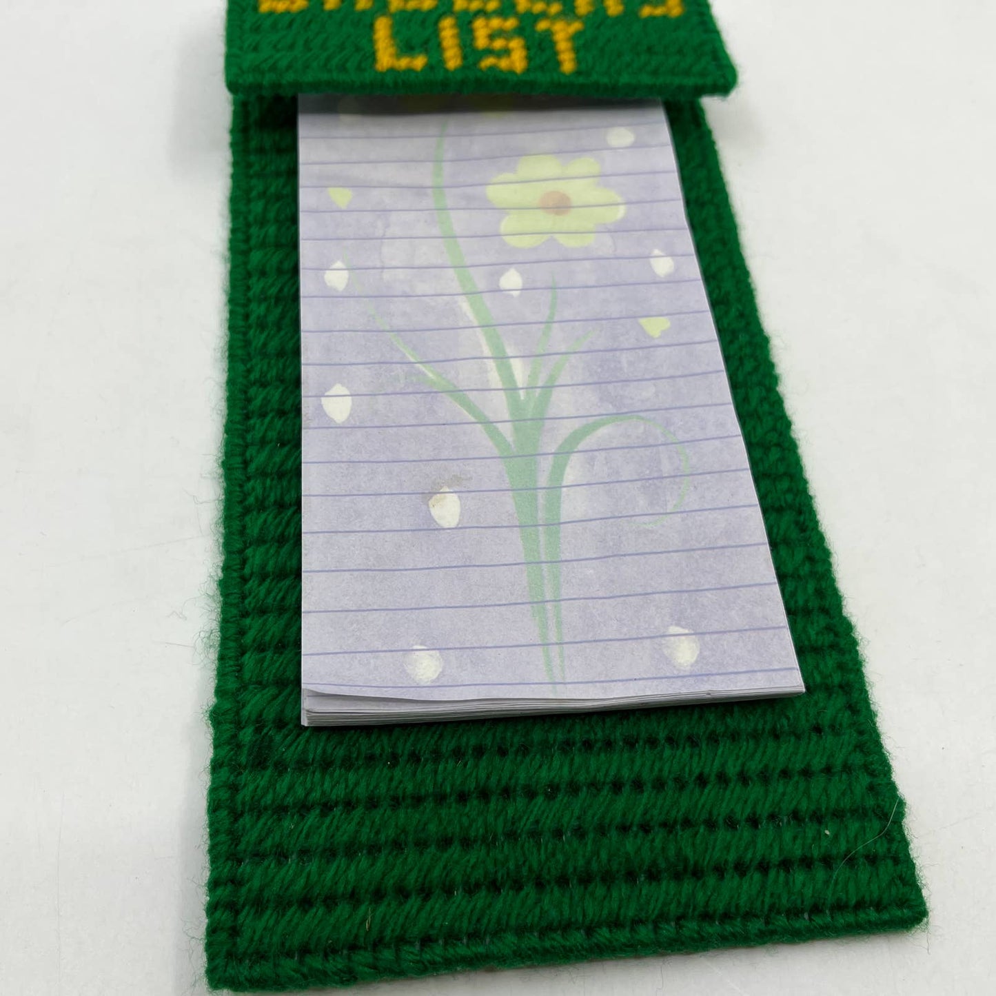 Retro Kitsch Cross Stitch Canvas Grocery List Holder Magnet Cow Farm TC3