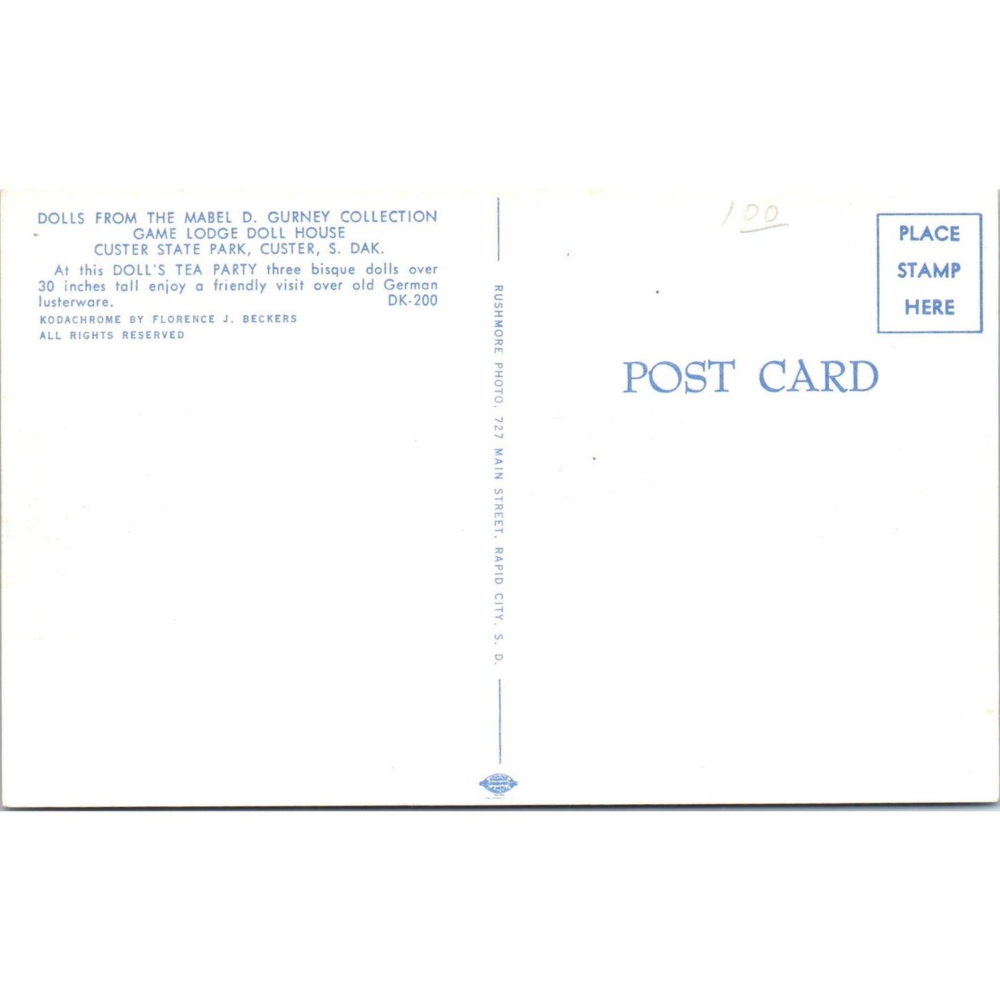 Bisque Doll Tea Party Mabel D. Gurney Collection Custer SD Original Postcard PB9