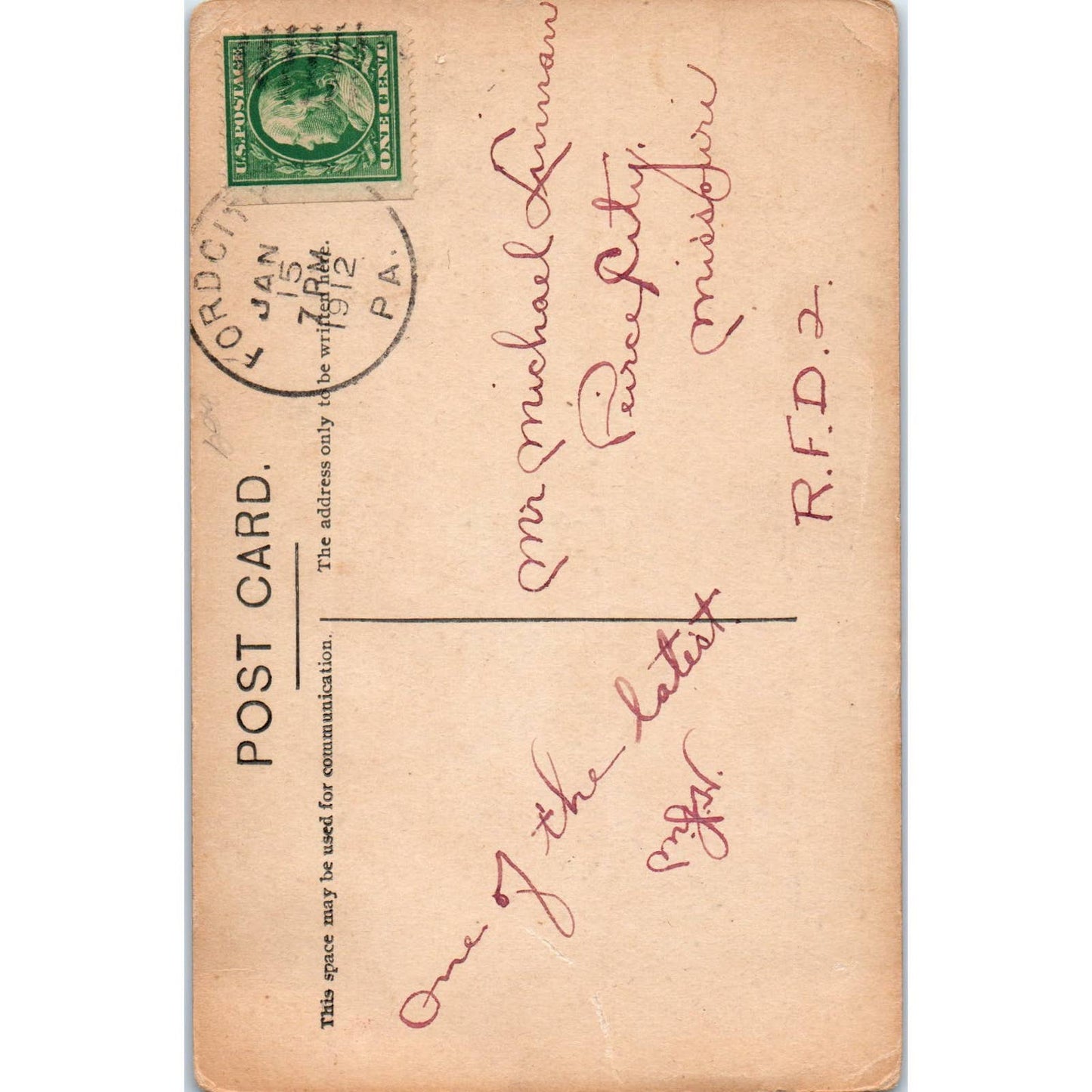 1912 Postcard St. Mary's R.C. Church Ford City PA TD9-P1