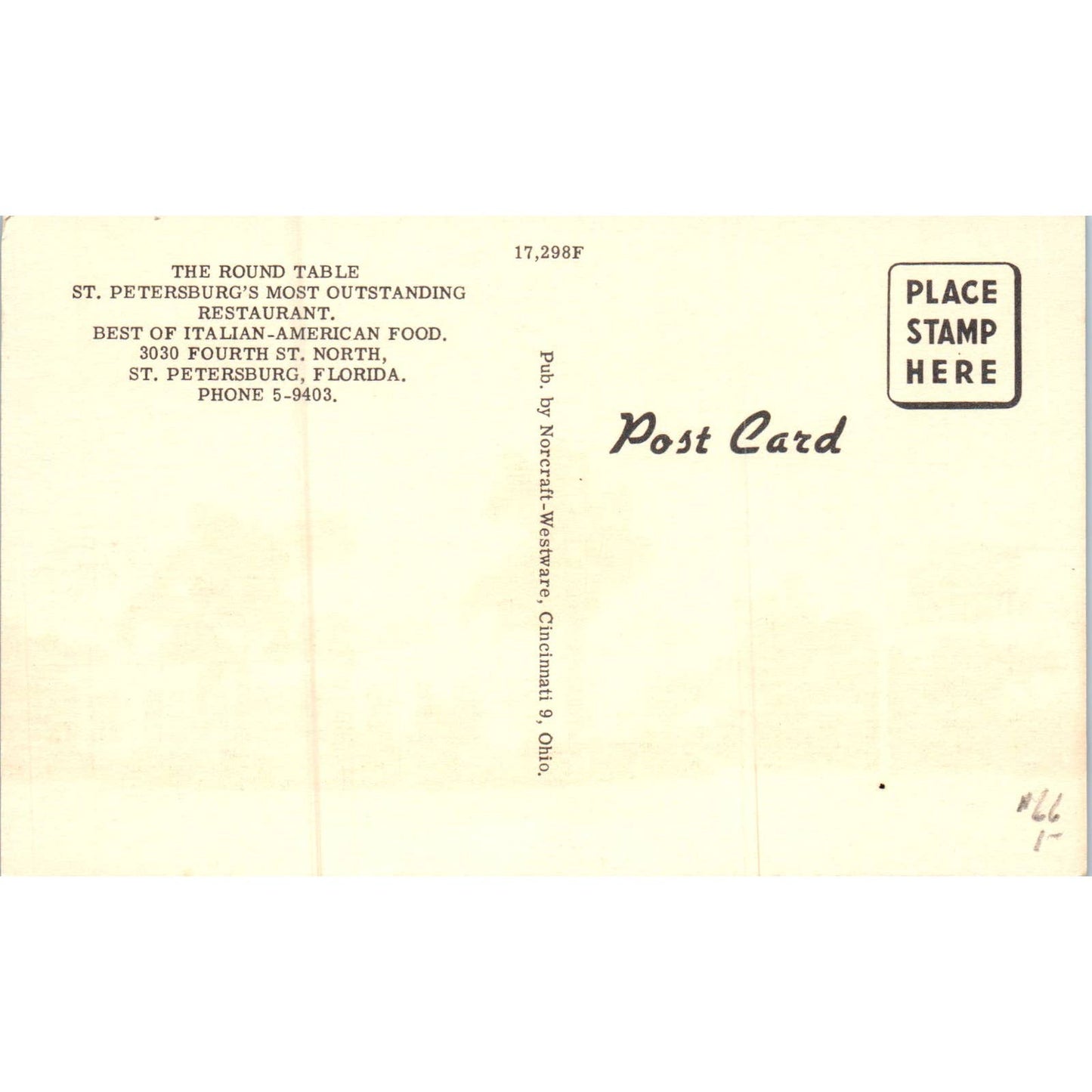 The Round Table Restaurant St. Petersburg Florida Original Postcard TK1-P19