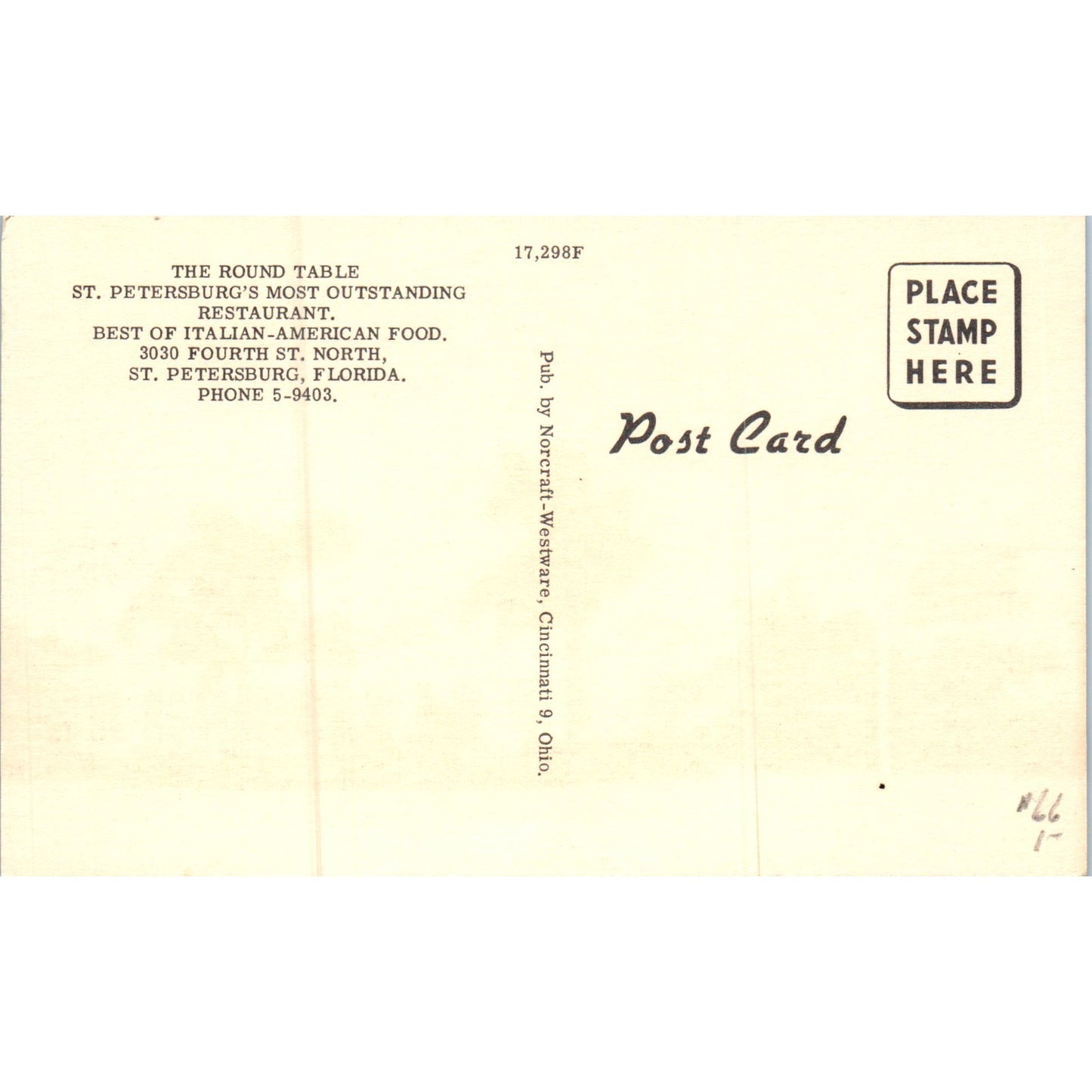 The Round Table Restaurant St. Petersburg Florida Original Postcard P2-4