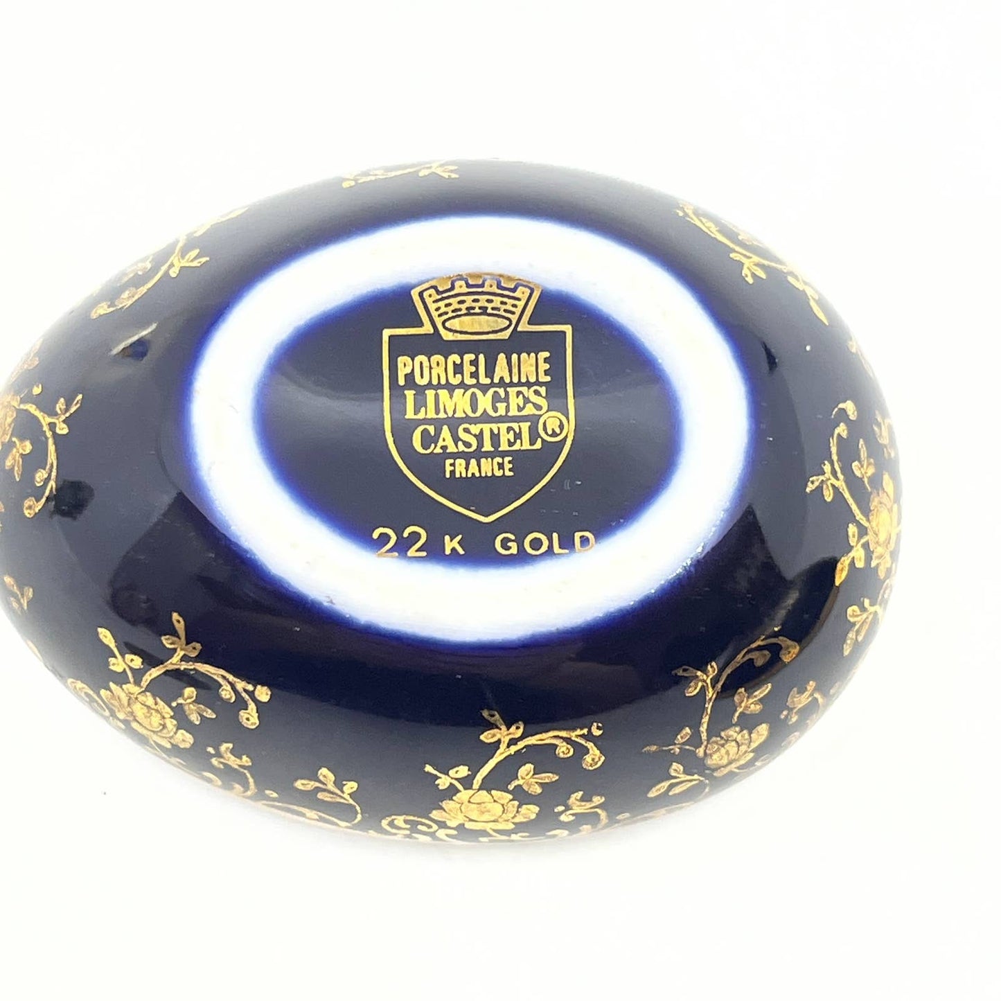 Vintage Limoges Castel Porcelain Egg Trinket Box - 22K Gold - France SD7