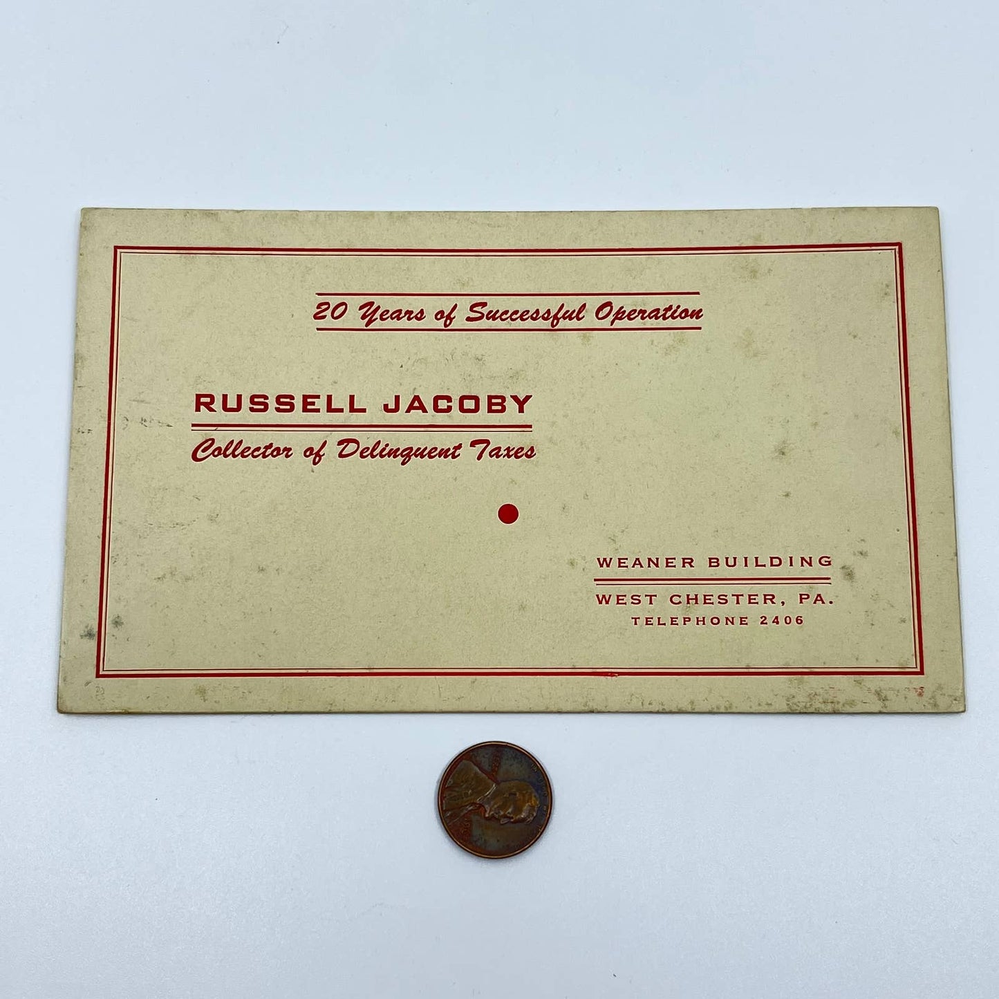 Vintage Blotter Card Russell Jacoby Tax Collector West Chester PA D4