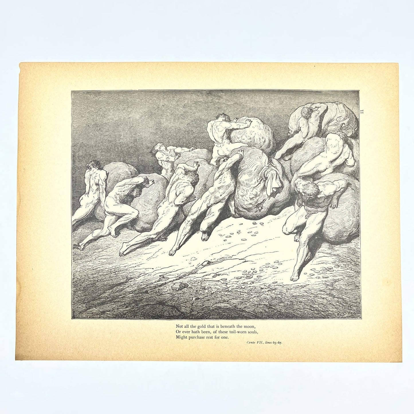 Original 1880s Gustave Dore Engraving Divine Comedy Hoarders and Wasters FL4