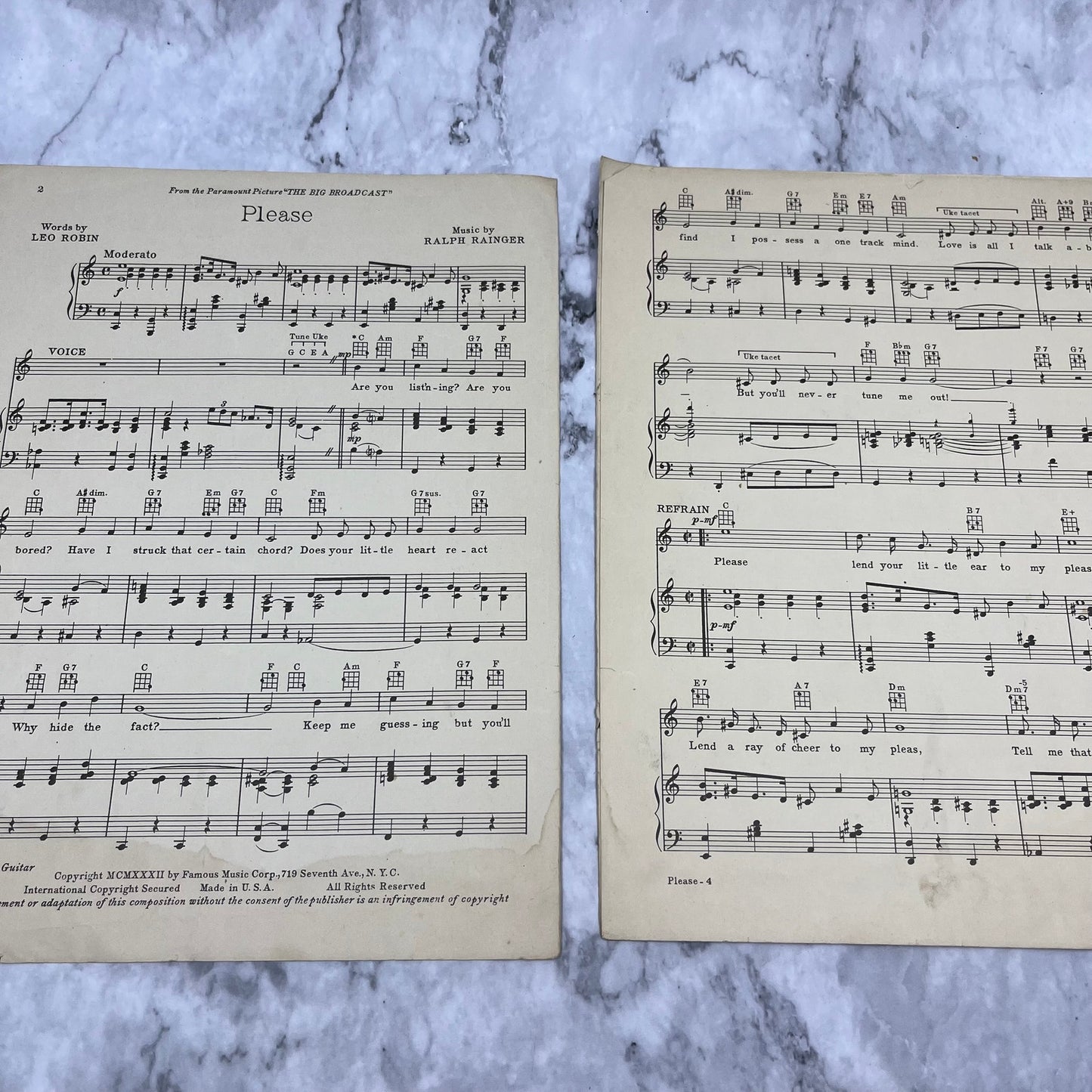 Please "The Big Broadcast" Bing Crosby Burns & Allen Sheet Music V42-2