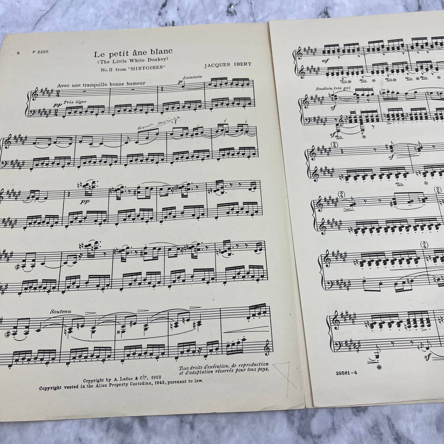 Vintage Sheet Music - Jacques Ibert Piano Solos Le Petit âne Blanc TI1