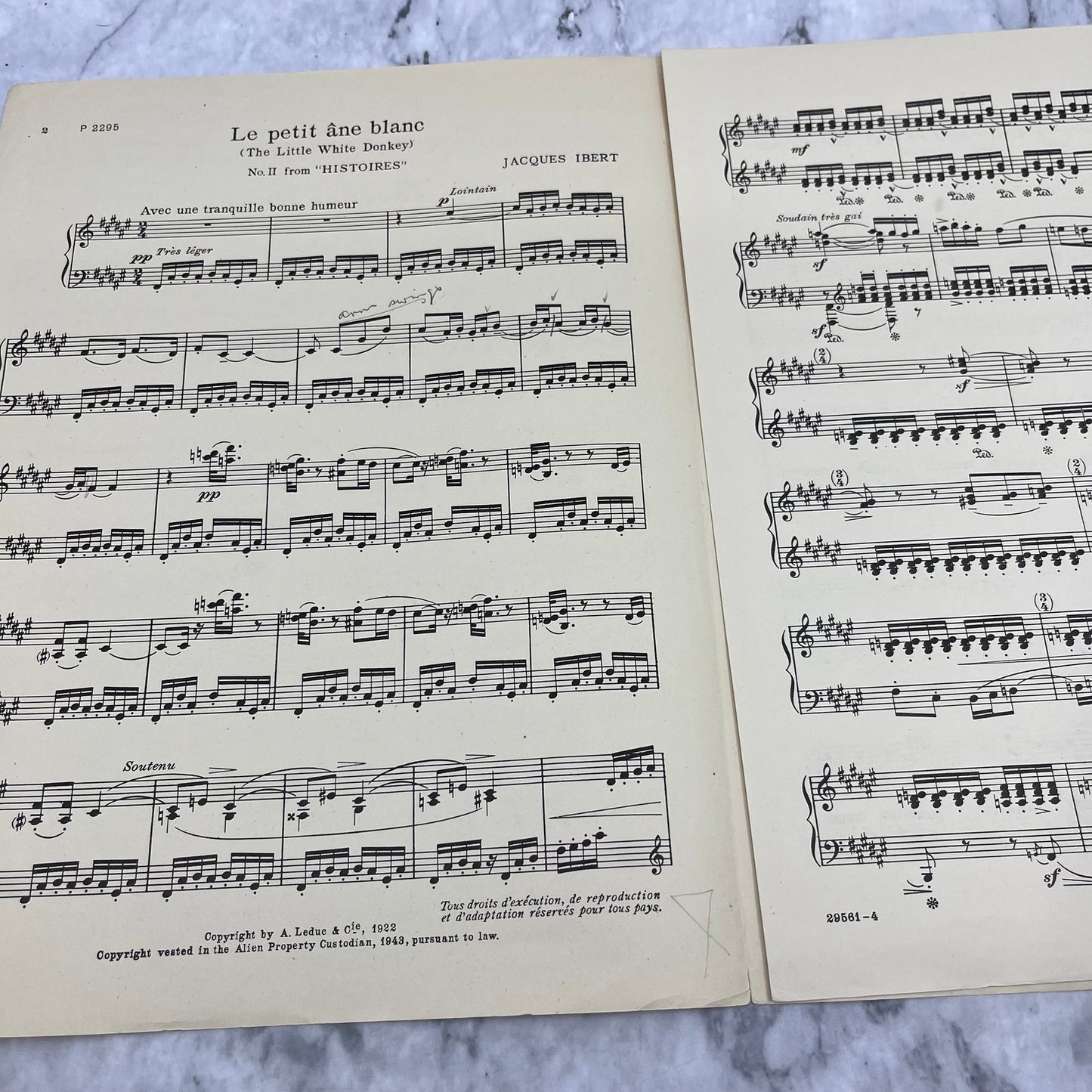 Vintage Sheet Music - Jacques Ibert Piano Solos Le Petit âne Blanc V39-4
