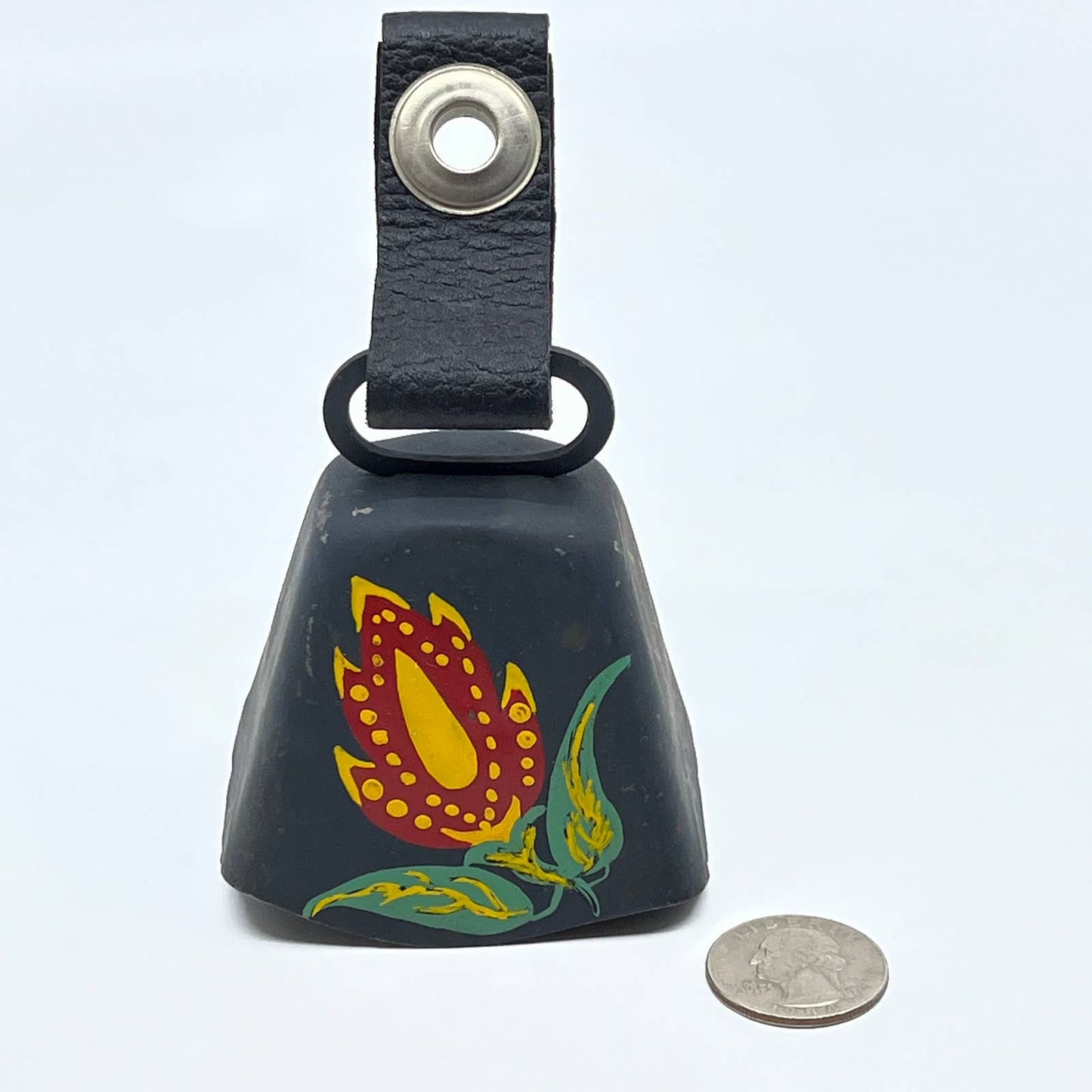 Vintage Pennsylvania Dutch Folk Art Hand Painted Cowbell Floral KAY TG2-7