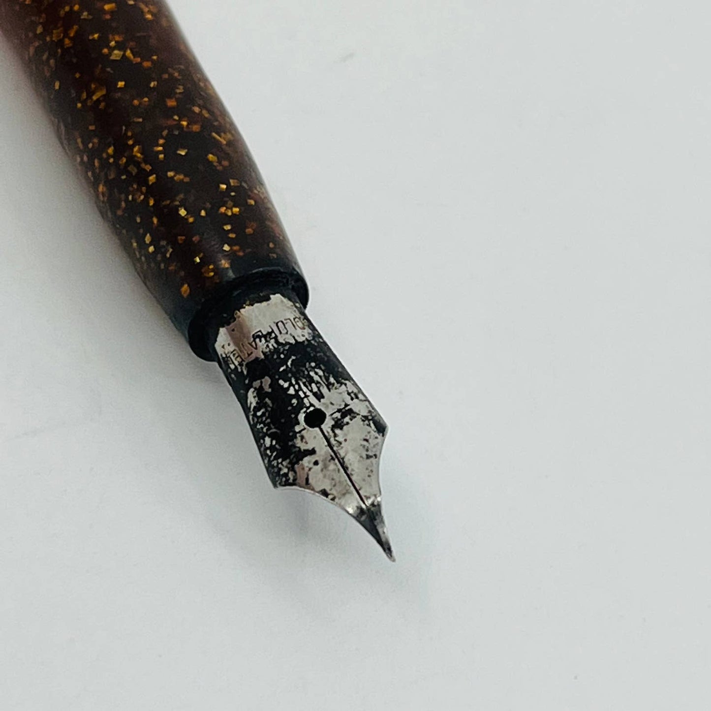Vintage Dip Fountain Pen Yellow and Brown Glitter Bakelite Gold Plated Nib SE1