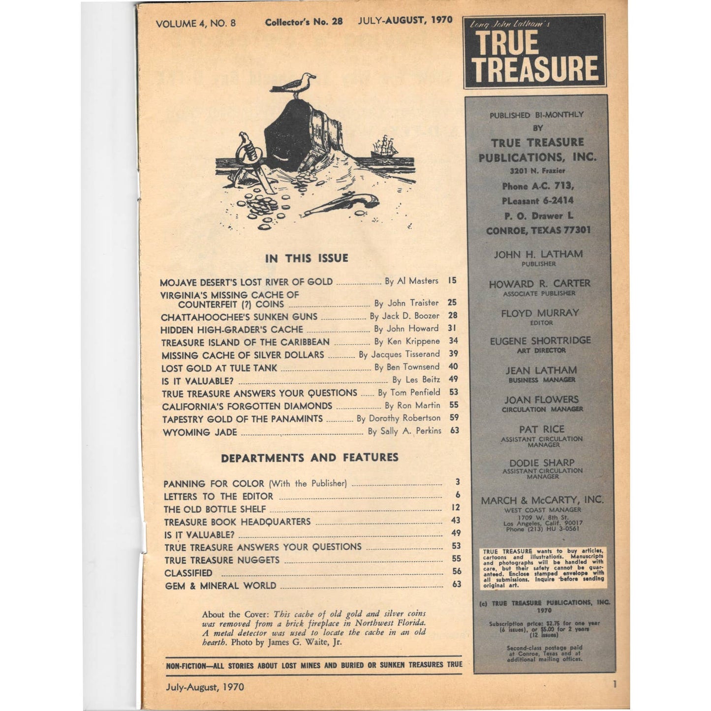 Long John Lathams Lost Treasure Magazine Lost Mines, Buried, Sunken Aug 1970 MB1