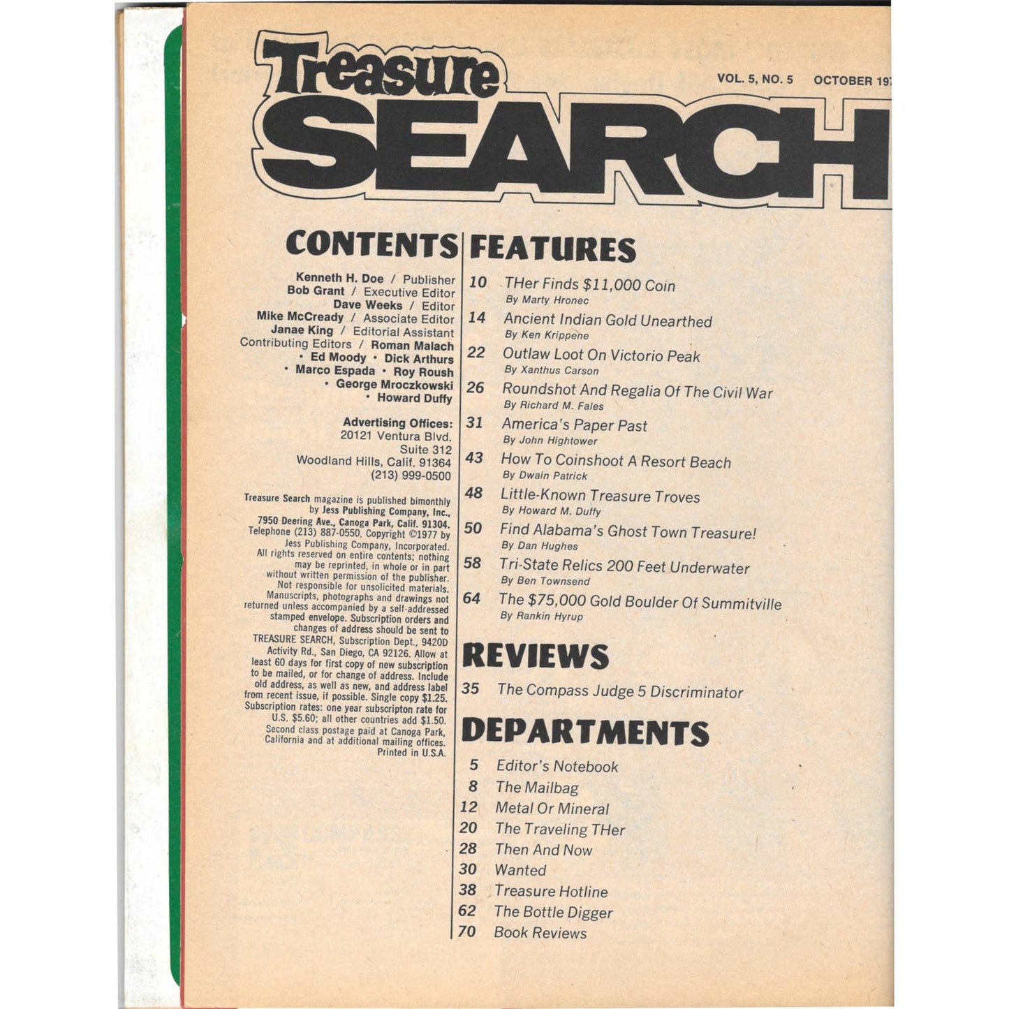 Treasure Search Magazine - Treasure Hunting Metal Detecting Oct 1977 M3
