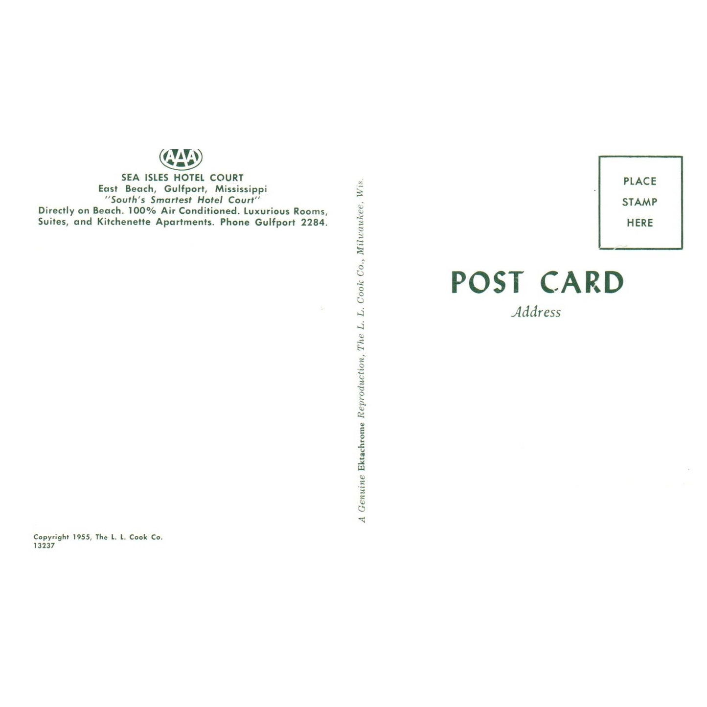 Sea Isles Hotel Court AAA Gulfport Mississippi - Postcard TJ8-2