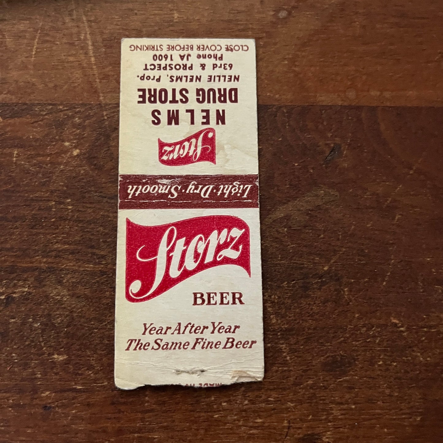 Nelms Drug Store Nellie Nelms Storz Advertising Matchbook Cover MM11-5