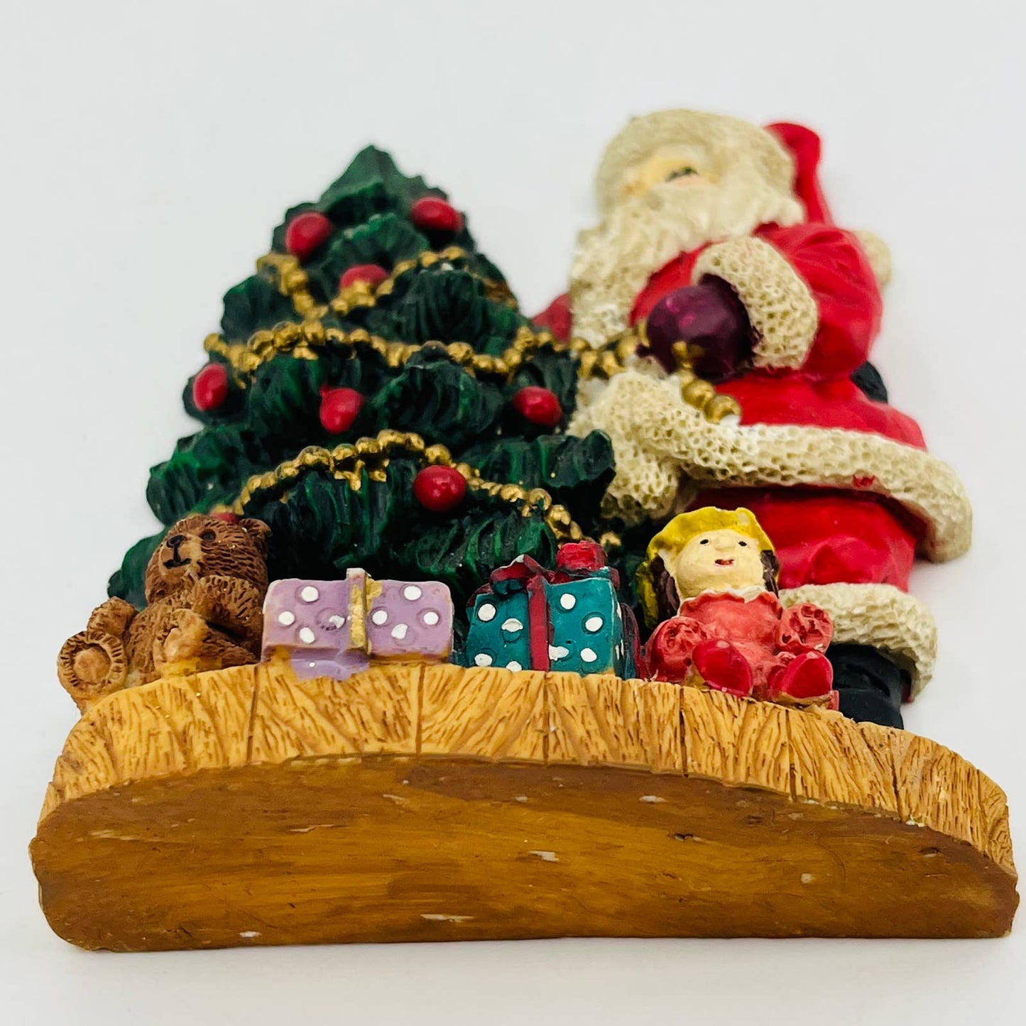 Vtg Large Santa & Christmas Tree With Presents Hand Painted 3x4” Ornament FA8