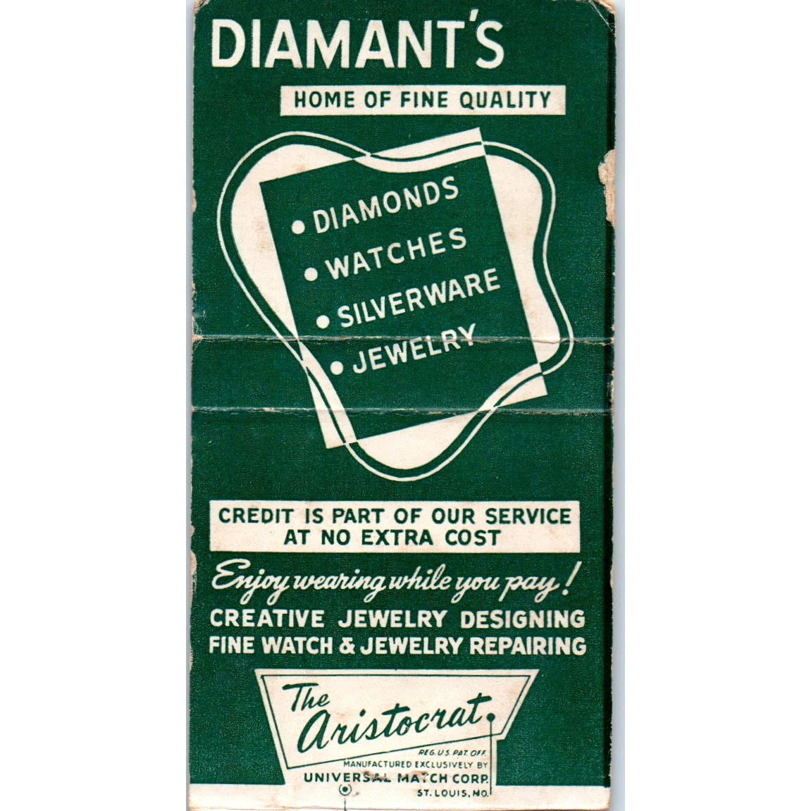 Dimant's Jewelers Kansas City MO Advertising Matchbook Cover MM9-4