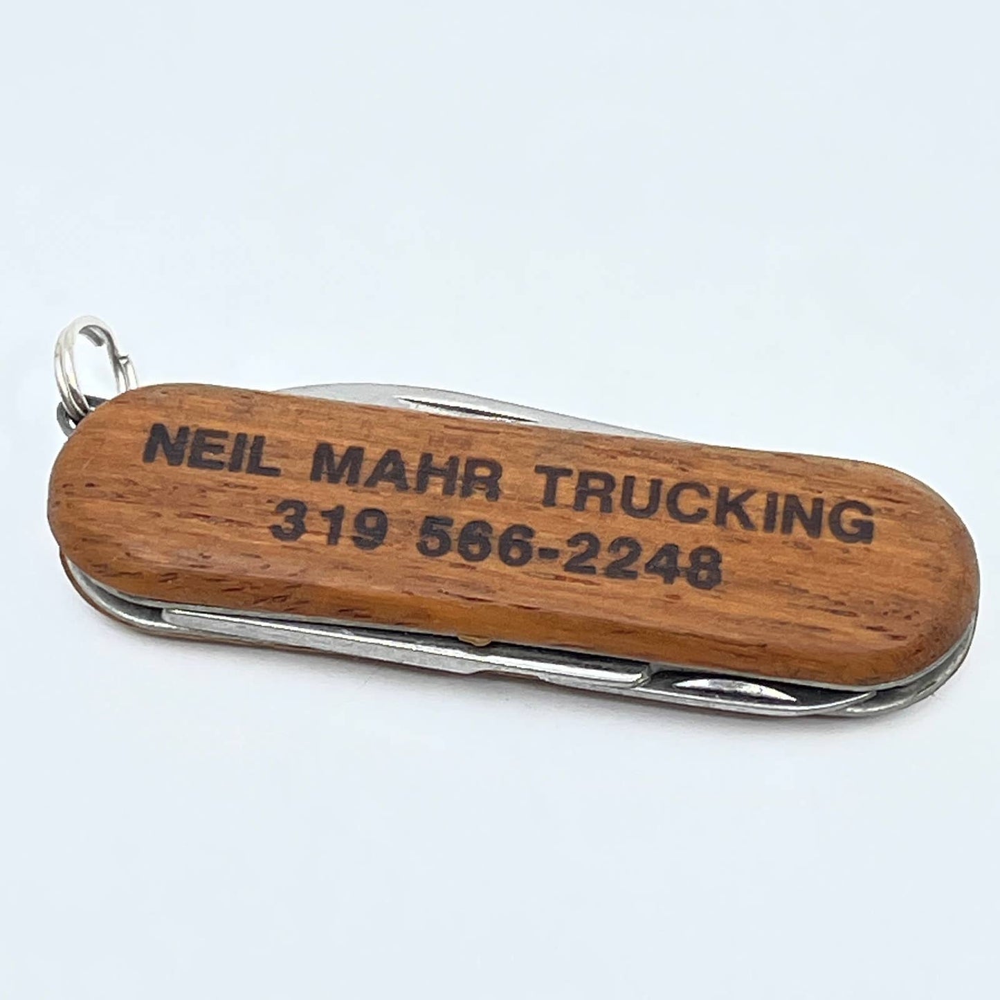 Vintage Key Chain Pocket Knife Neil Mahr Trucking Wood Keychain SD5