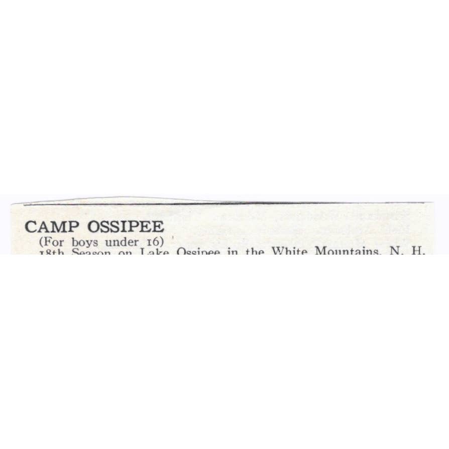 Camp Ossipee For Boys White Mountains NH A.R. Guild - 1921 Original Ad TJ7-S6