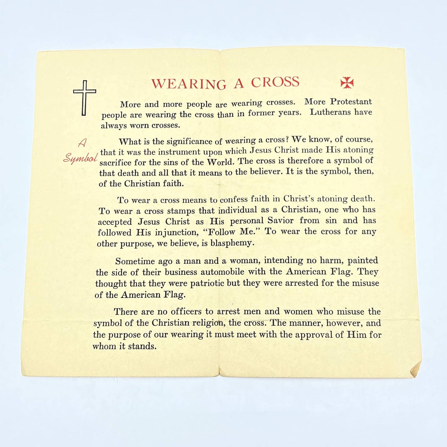 1960s Religious Tract - Wearing a Cross American Lutheran Publicity Bureau AC1