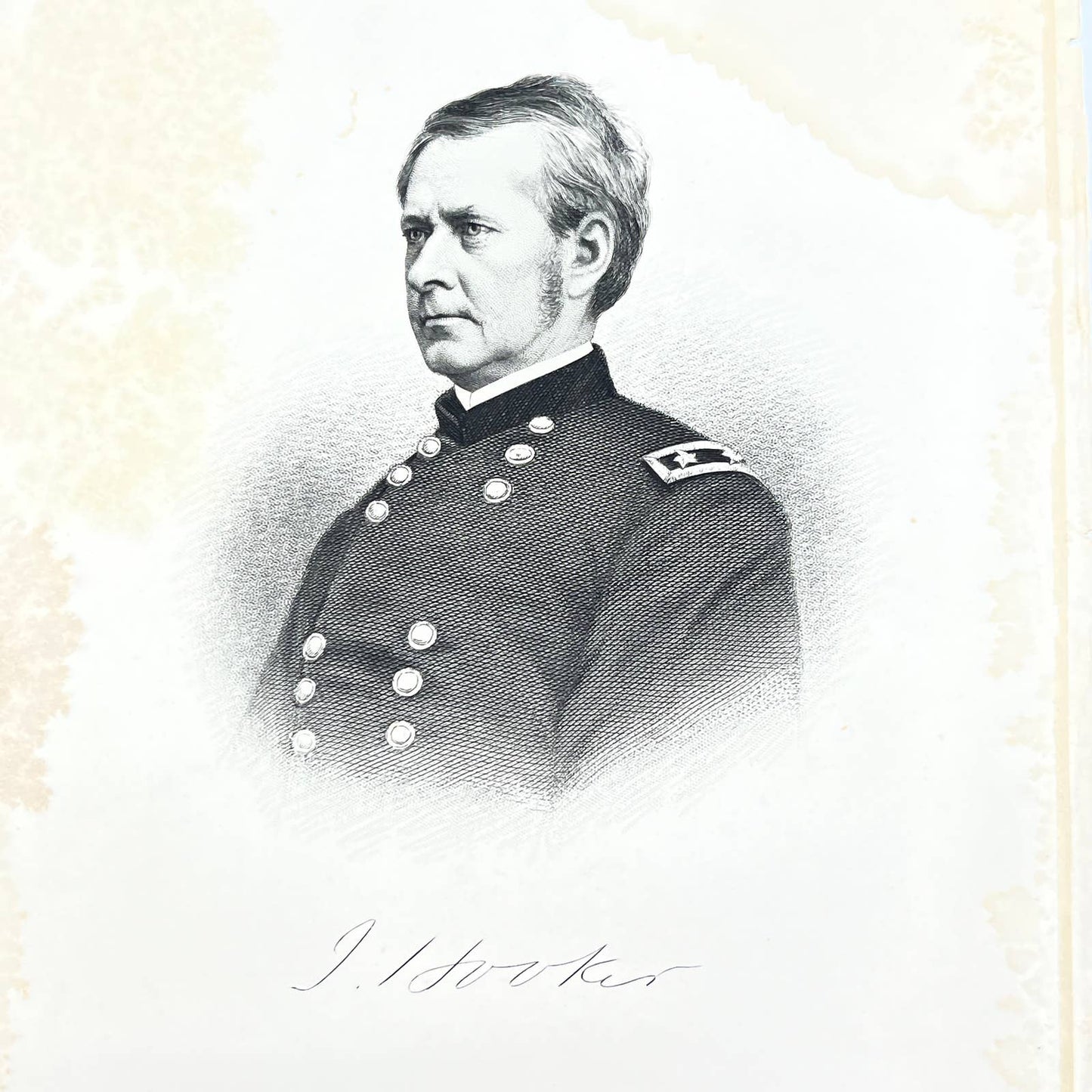 1882 Original Steel Art Engraving - Union General Joseph Hooker 9x5.75" AC3