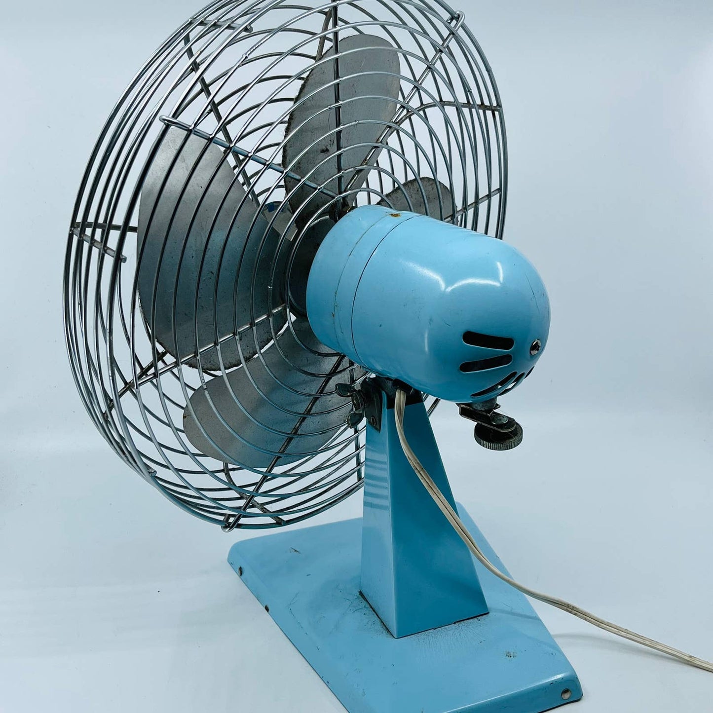1950s MCM Mod Atomic Superior Electric Fan Teal Oscillating Metal 15” WORKS