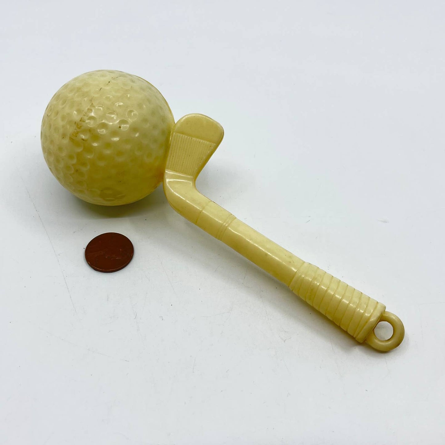 1950s Baby Rattle Binky Toy Golf Ball and Gold Club TE5