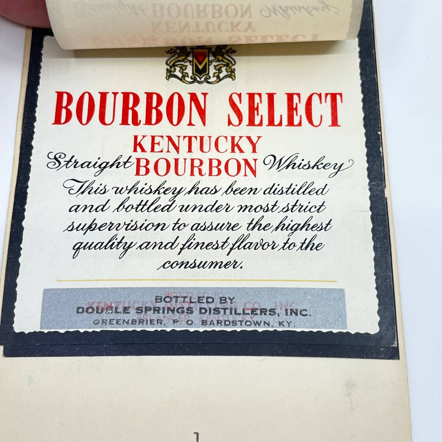Bourbon Select Whiskey Label Set of 3 Double Springs Distillers Greenbriar KY