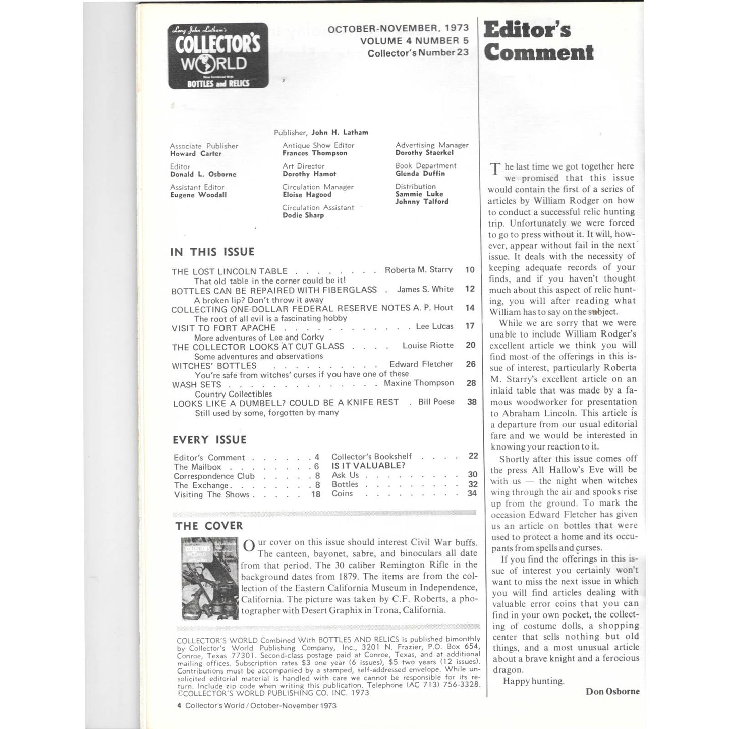 Long John Latham's Collector's World Bottles and Relics Magazine Oct 1973 M5