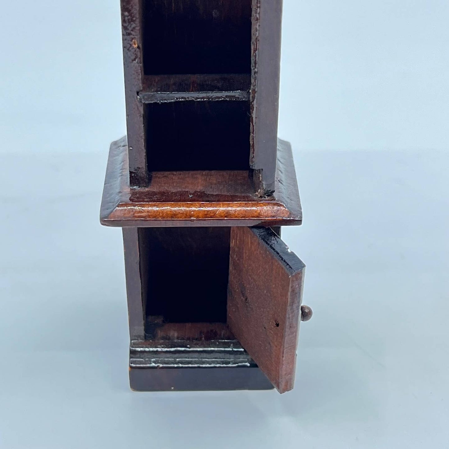 Vintage Dollhouse Furniture Handmade Wood Grandfather Clock 1.25 x 6” TF4