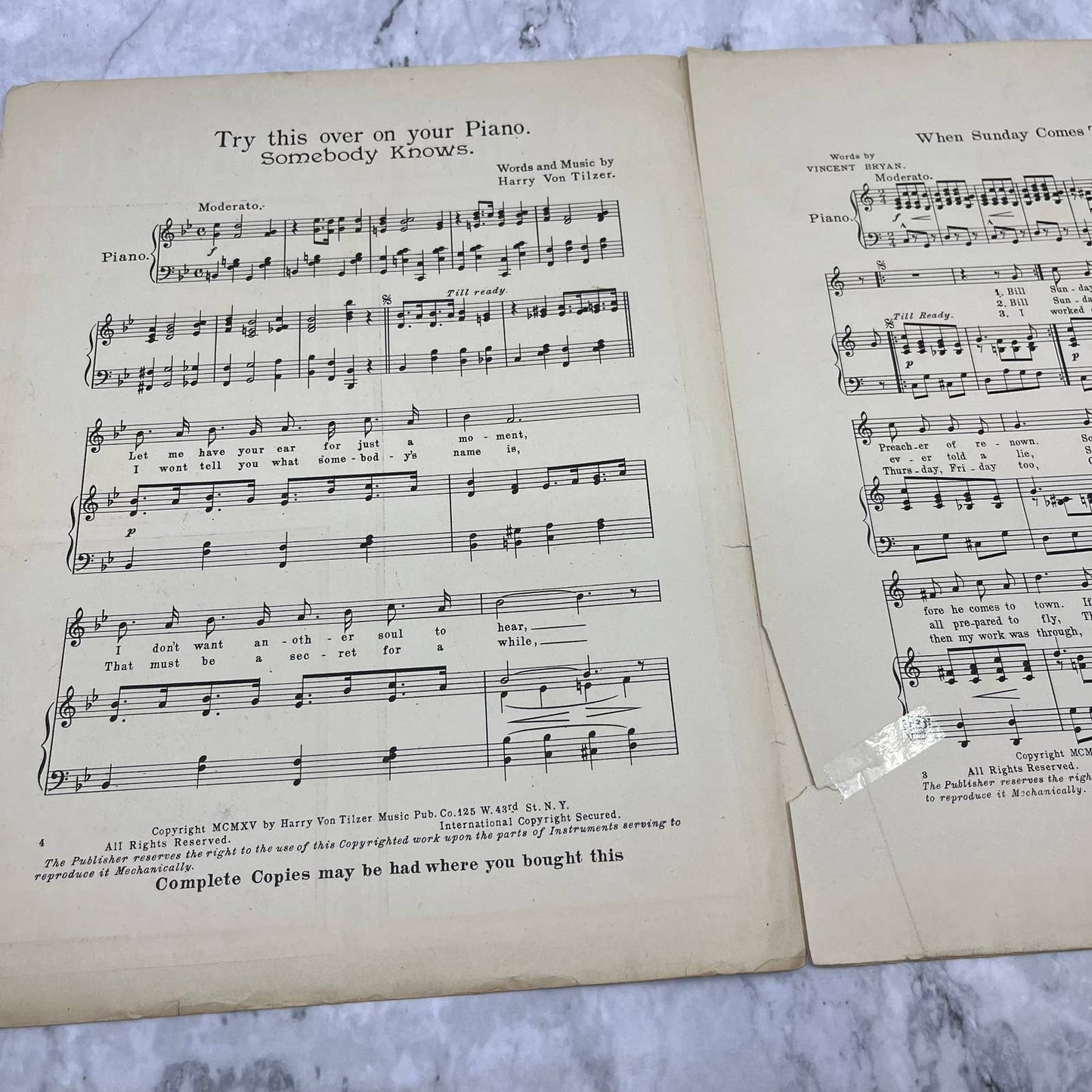 1915 Al Jolson When Sunday Comes to Town Sheet Music TJ4