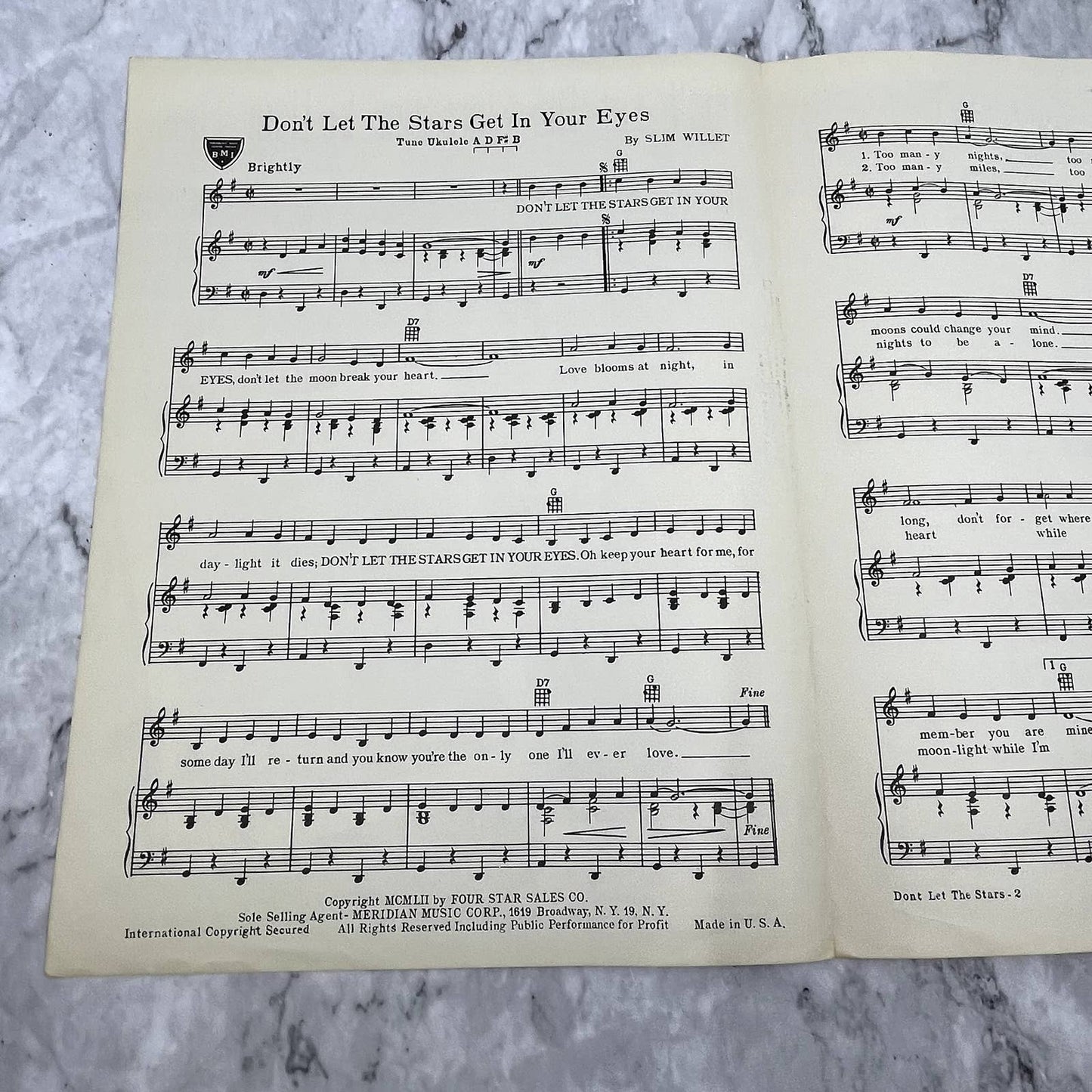 Don't Let The Stars Get In Your Eyes Perry Como 1952 Sheet Music TK2-SM2