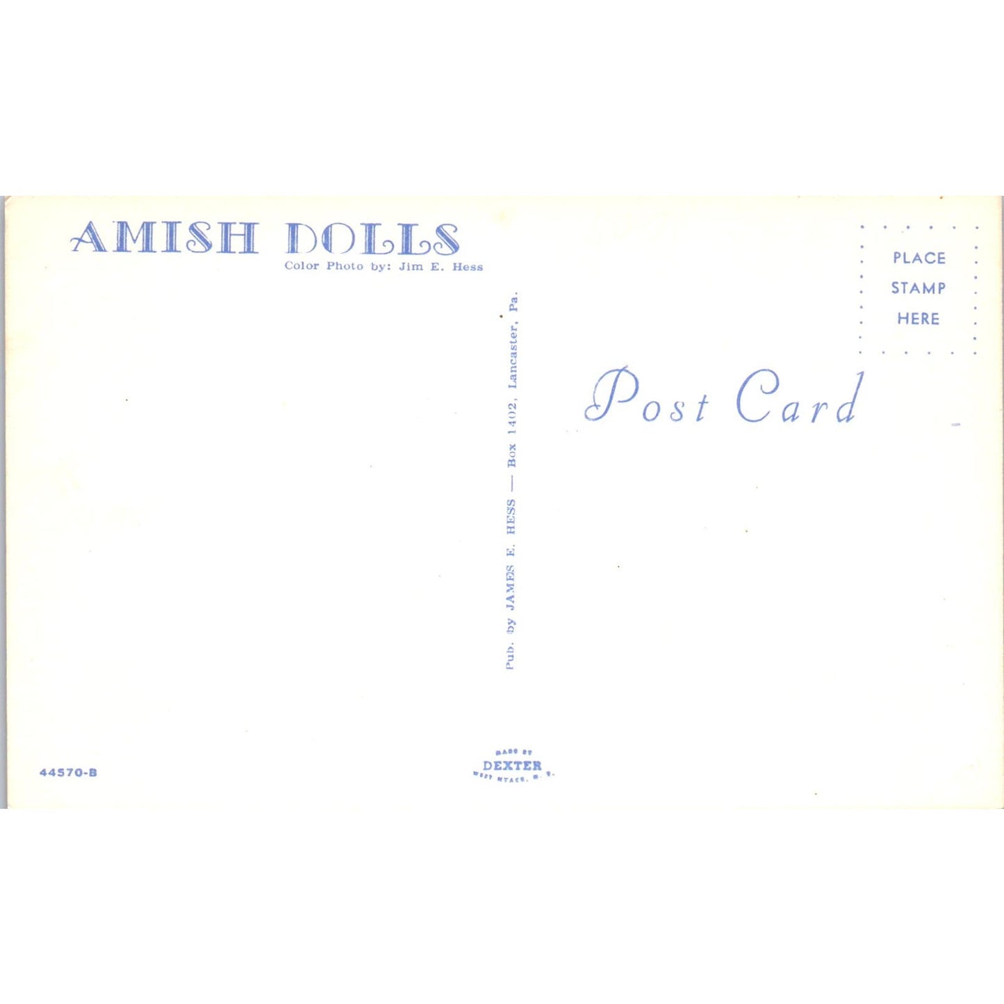 Amish Dolls - Jim E. Hess Photo Original Postcard PB8