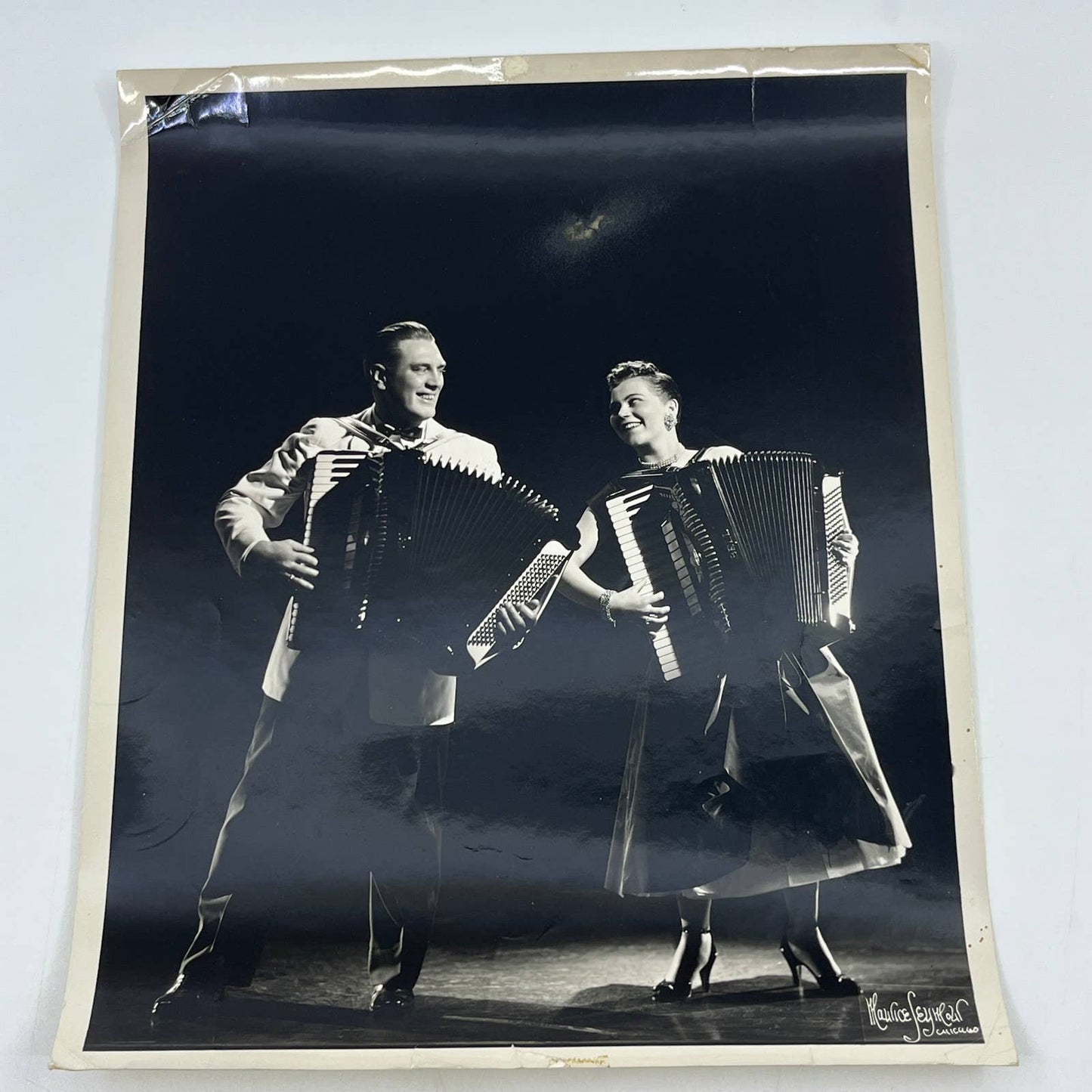 1950s Music Man and Woman Playing Accordion Photograph 8x10" AB7