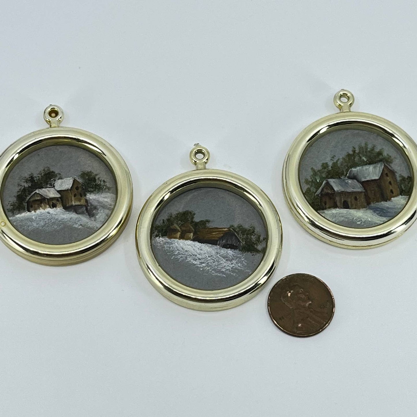 VTG Miniature Winter Farmhouse Painting Set of 3 SD2