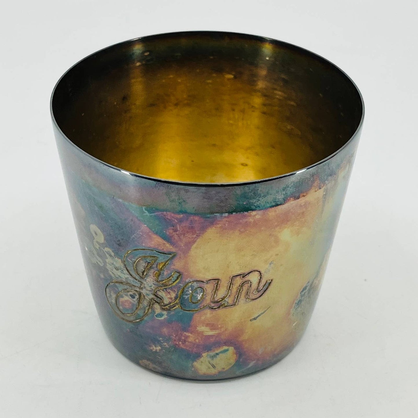 MCM Wallace Silverplate Lowball Tumbler Whiskey Glass Personalized JAN 3” TC7