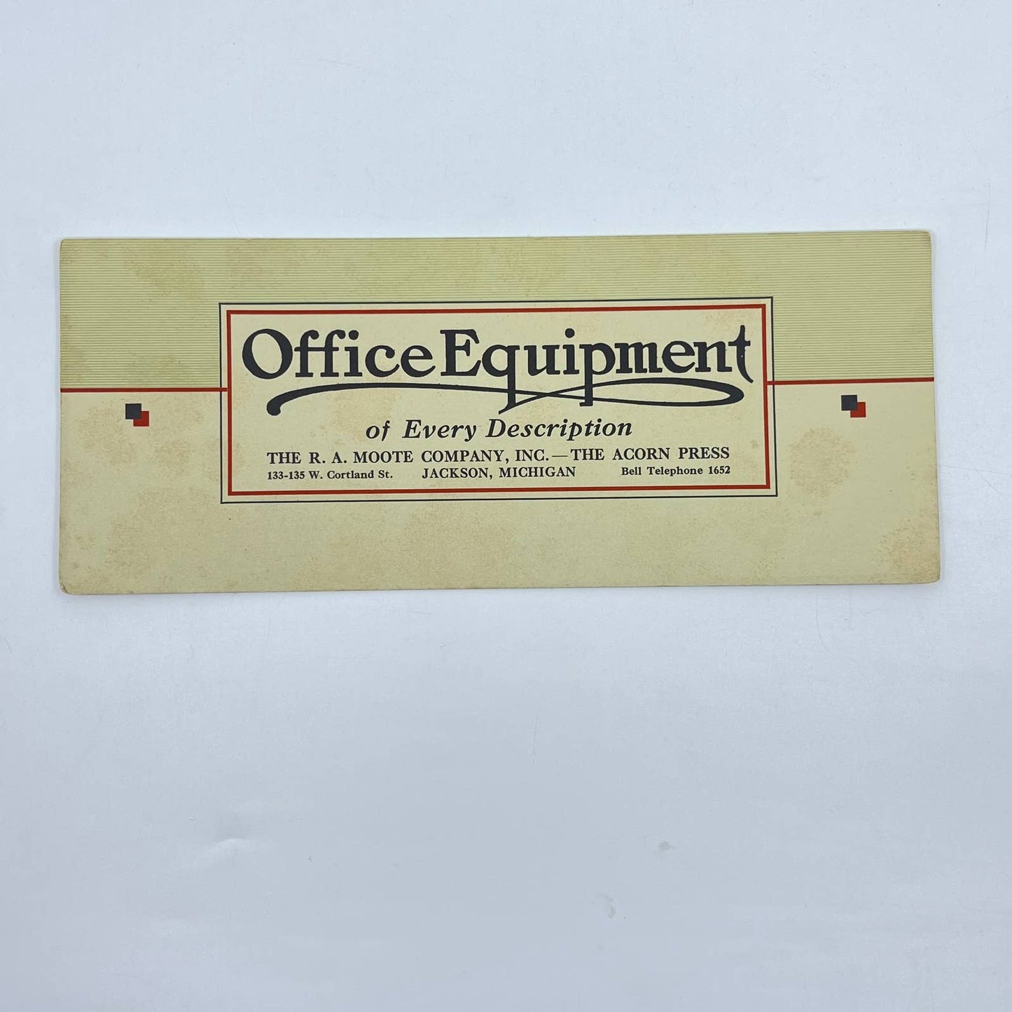 c1900 Blotter Card R.A. Moote The Acorn Press Office Equipment Jackson MI SC8