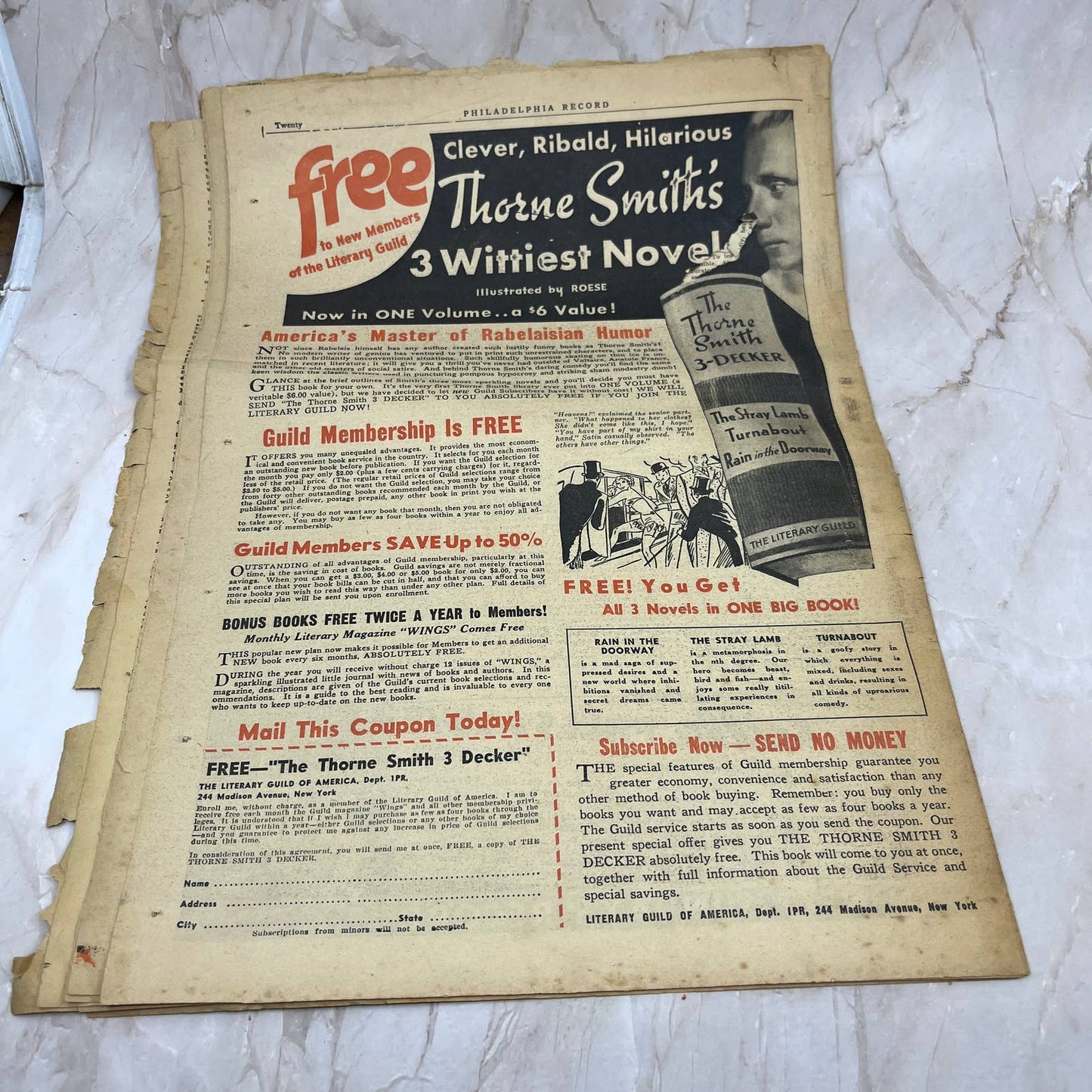 1936 The Bat Flies Low Sax Rohmer Philadelphia Inquirer Supplement 11x15” FL3