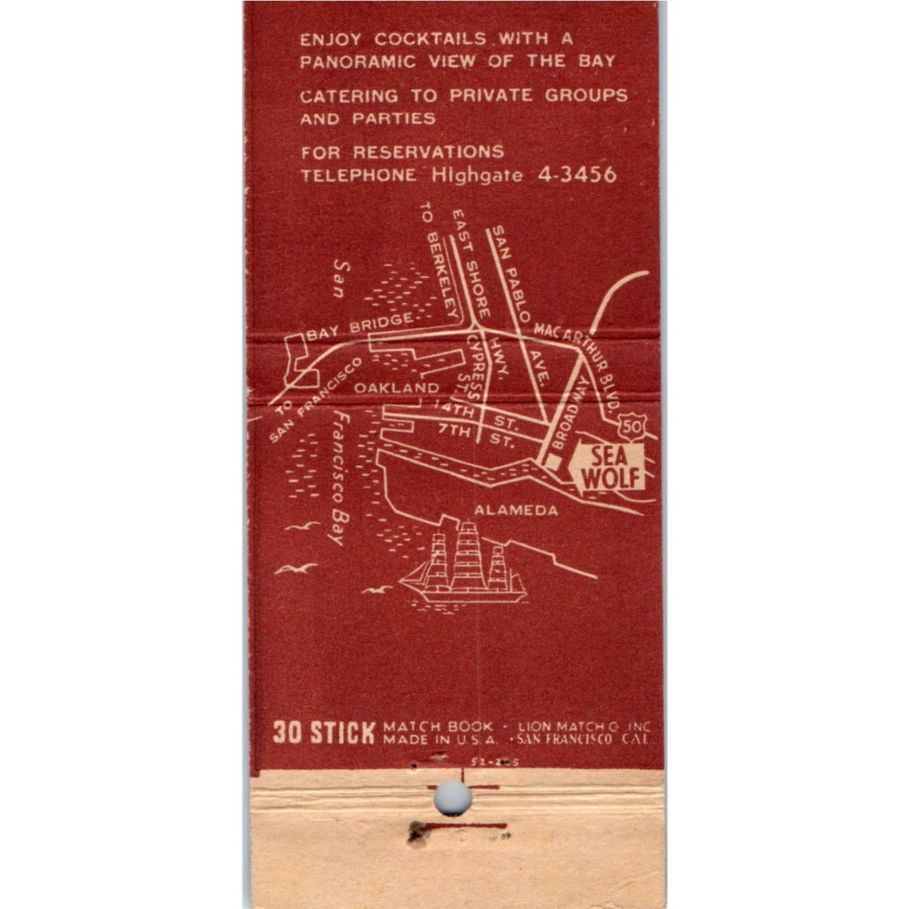 Sea Wolf Restaurant Oakland California Advertising Matchbook Cover MM11-8