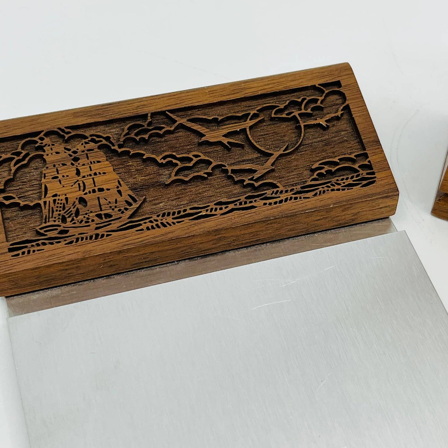 VTG Lasercraft Engraved Walnut Nautical Boat Pen Holder Receipt Note Holder TC9